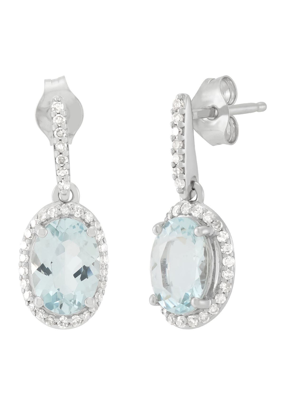 1/5 ct. t.w. Diamond and Aquamarine Drop Earrings in 10K White Gold