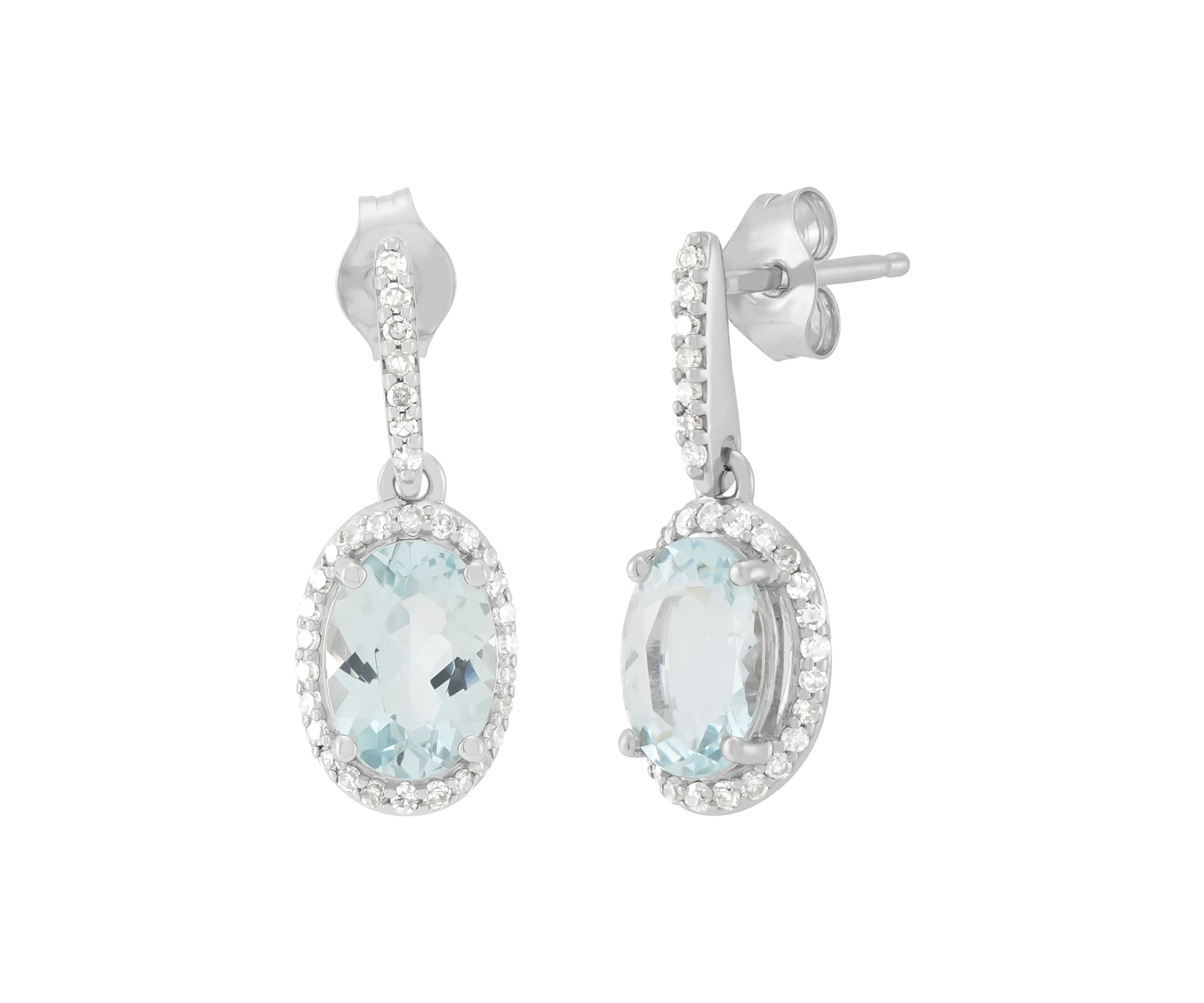 1/5 ct. t.w. Diamond and Aquamarine Drop Earrings in 10K White Gold