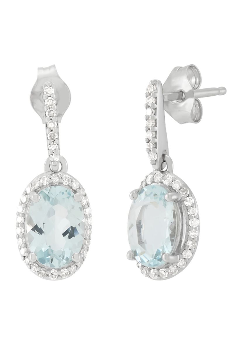 1/5 ct. t.w. Diamond and Aquamarine Drop Earrings in 10K White Gold