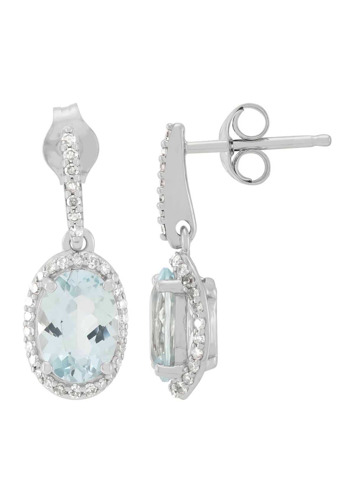 1/5 ct. t.w. Diamond and Aquamarine Drop Earrings in 10K White Gold