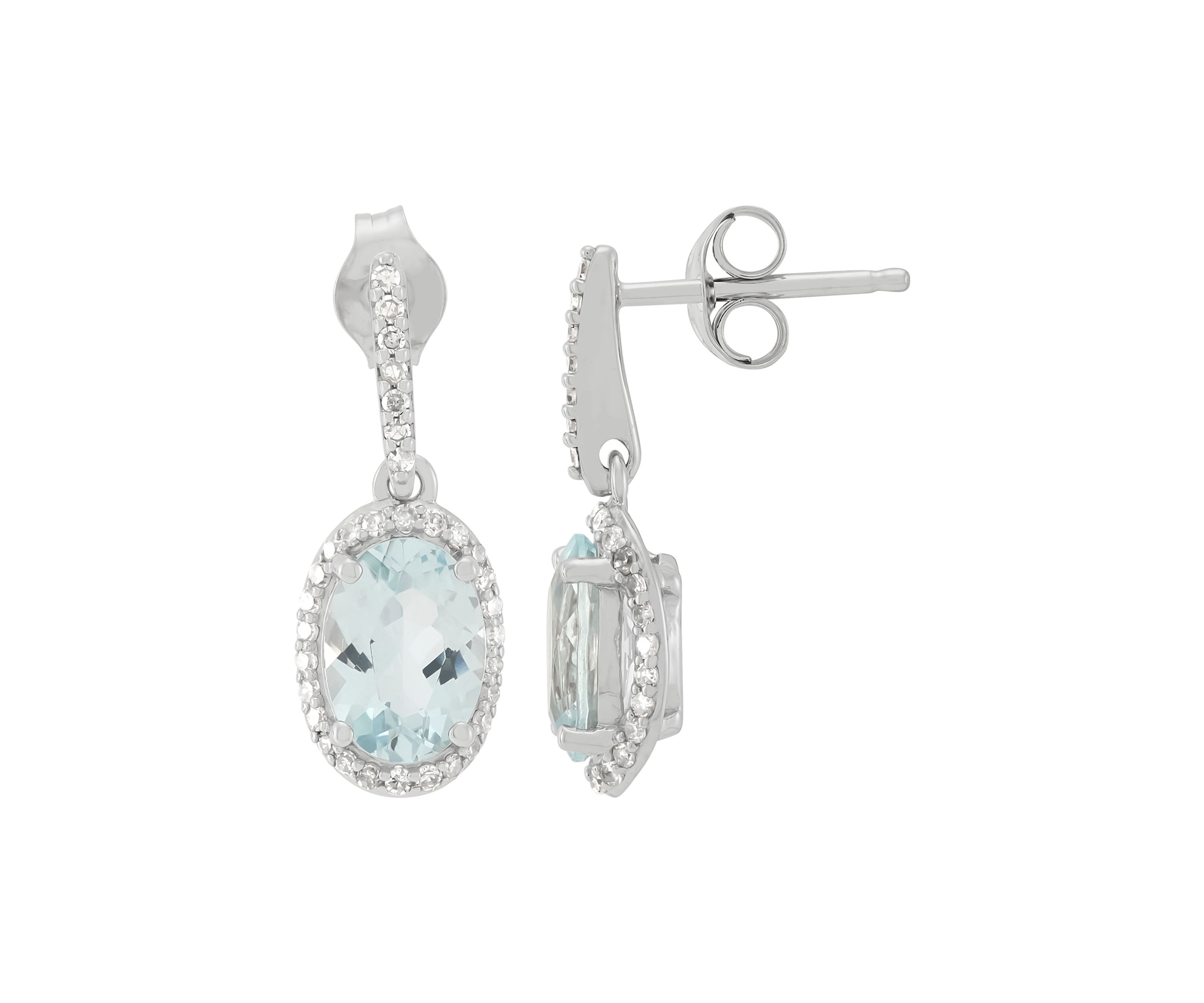 1/5 ct. t.w. Diamond and Aquamarine Drop Earrings in 10K White Gold