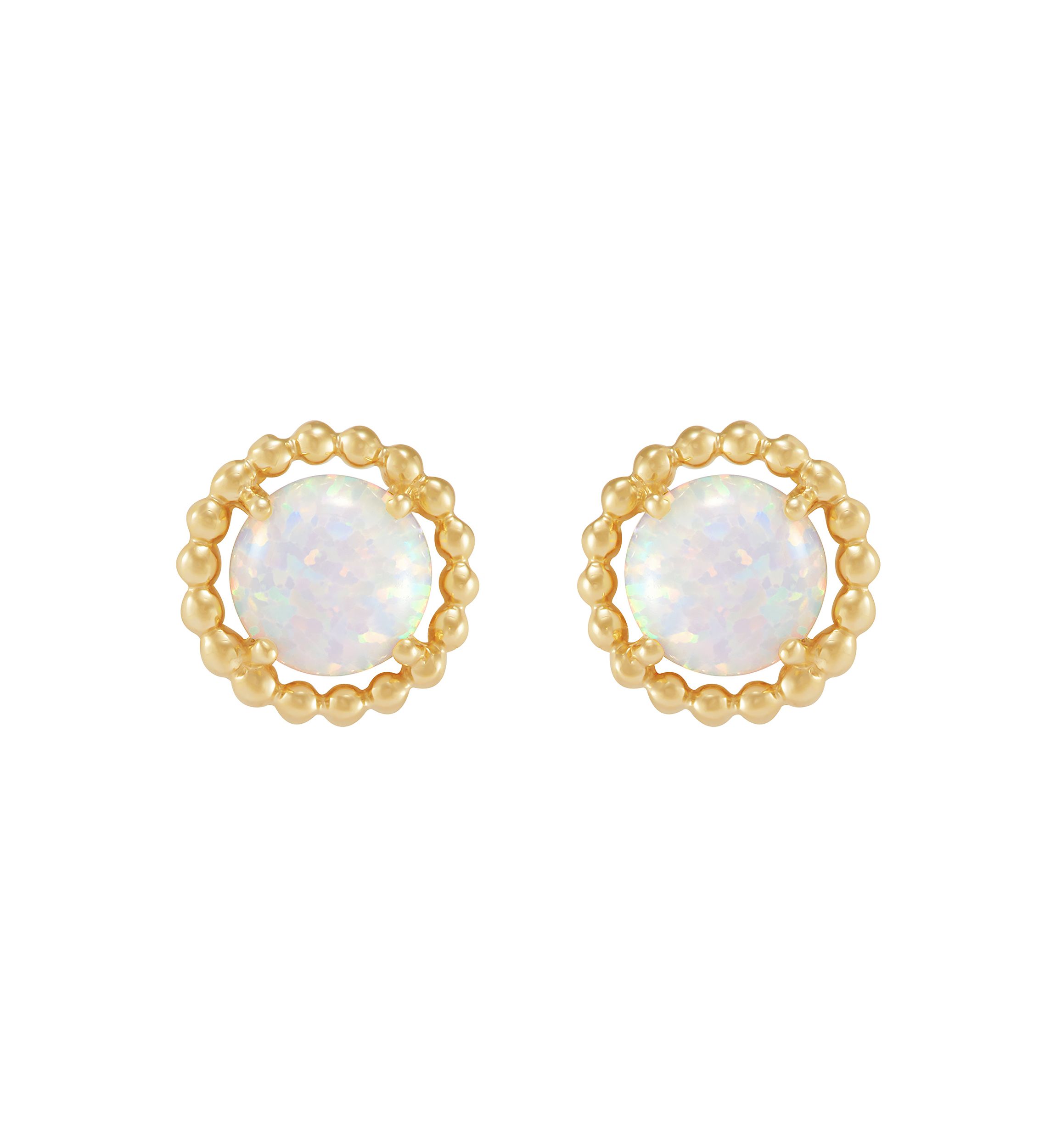 Lab-Created Opal Bead Frame Stud Earrings in 10K Yellow Gold