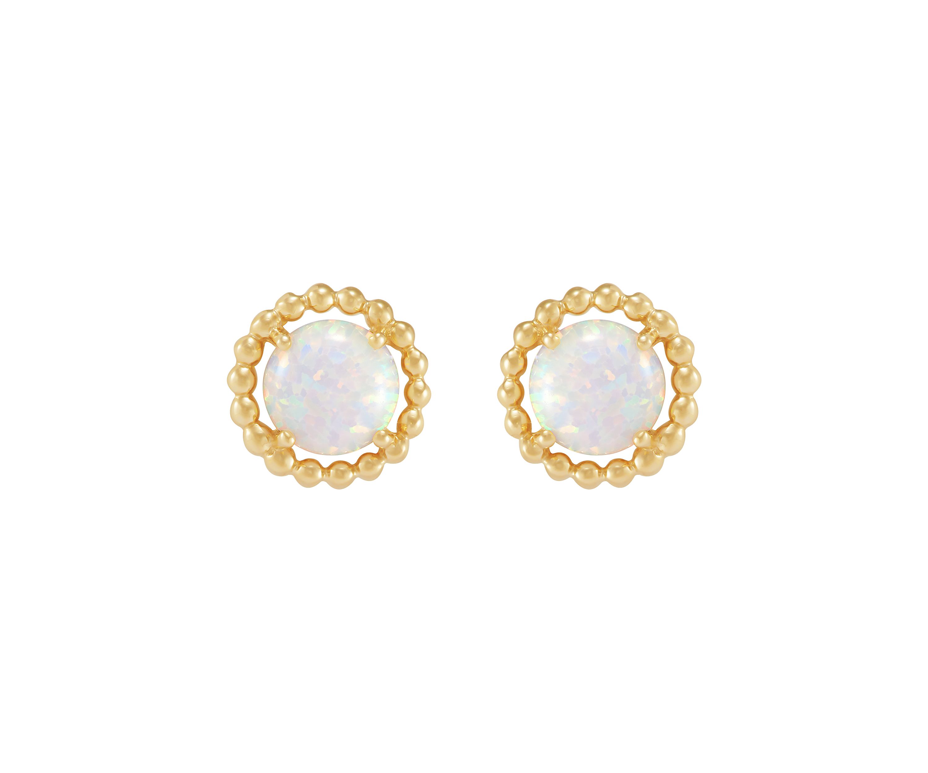 Lab-Created Opal Bead Frame Stud Earrings in 10K Yellow Gold