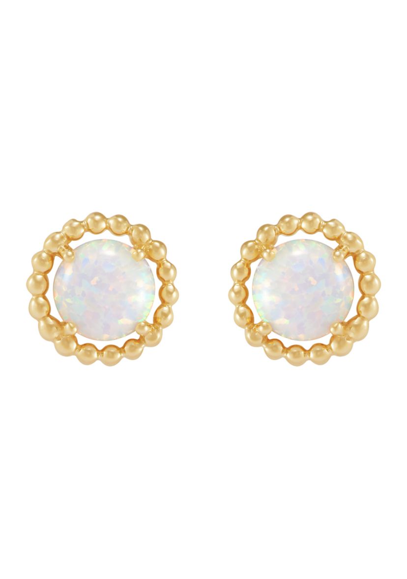Lab-Created Opal Bead Frame Stud Earrings in 10K Yellow Gold
