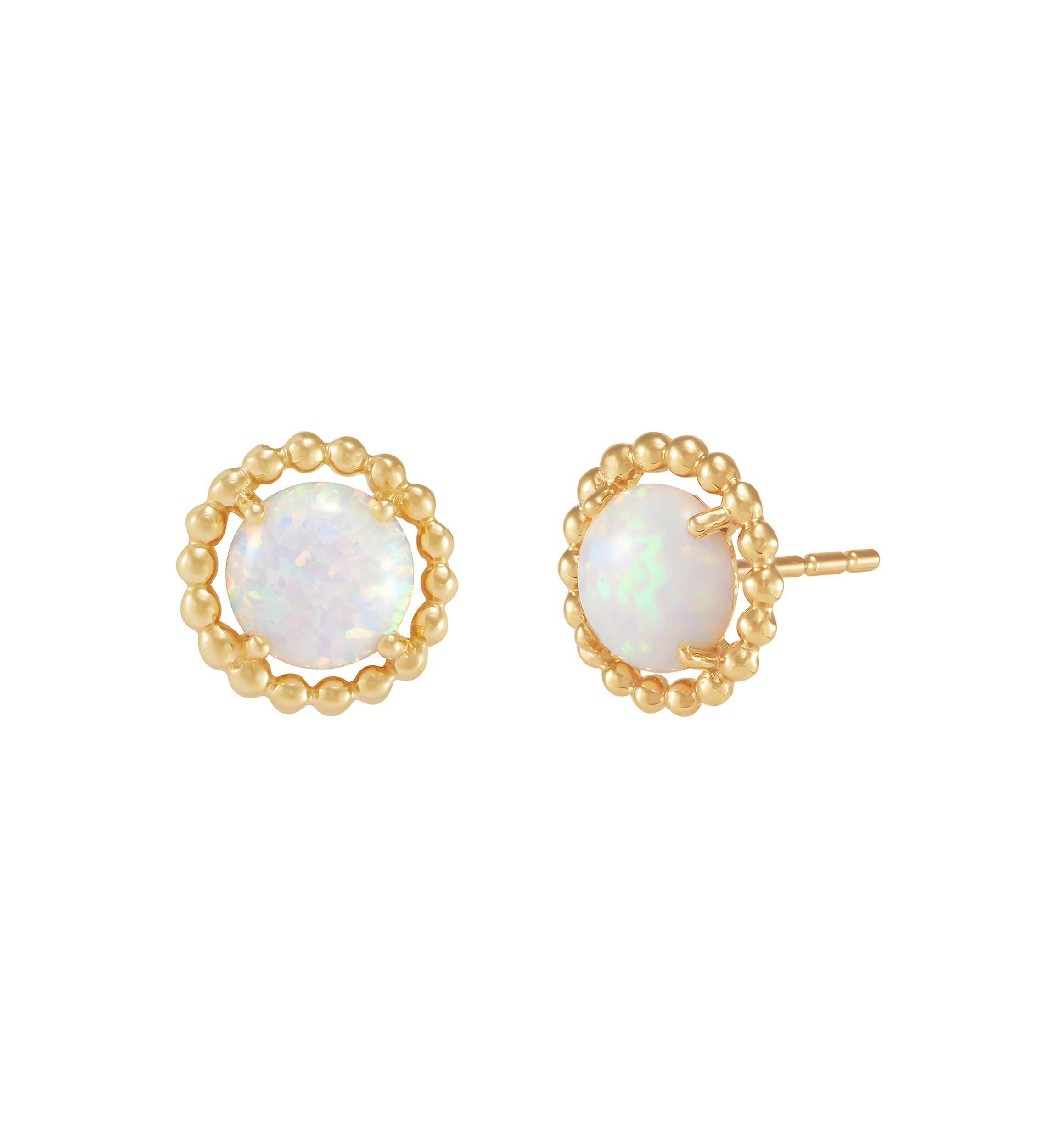 Lab-Created Opal Bead Frame Stud Earrings in 10K Yellow Gold