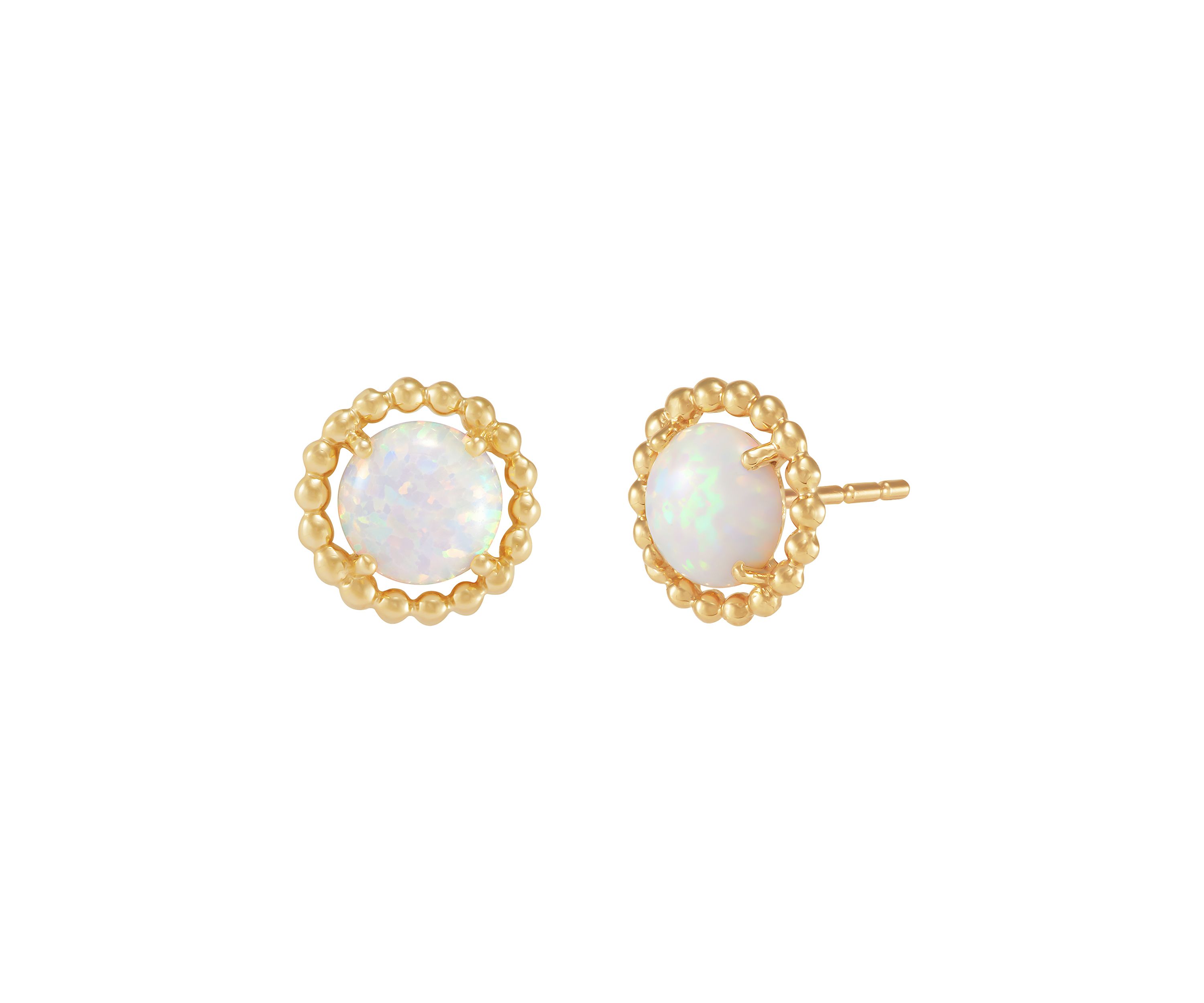 Lab-Created Opal Bead Frame Stud Earrings in 10K Yellow Gold