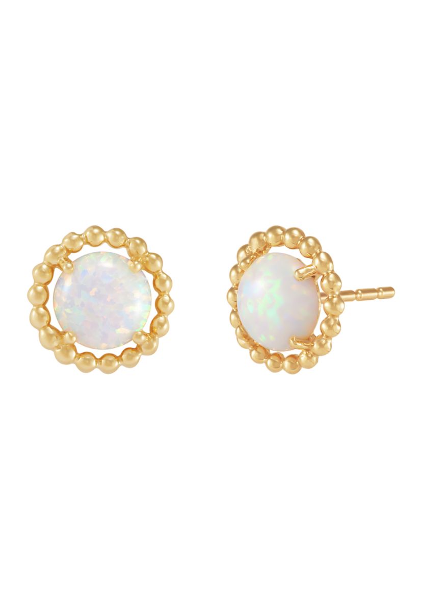 Lab-Created Opal Bead Frame Stud Earrings in 10K Yellow Gold