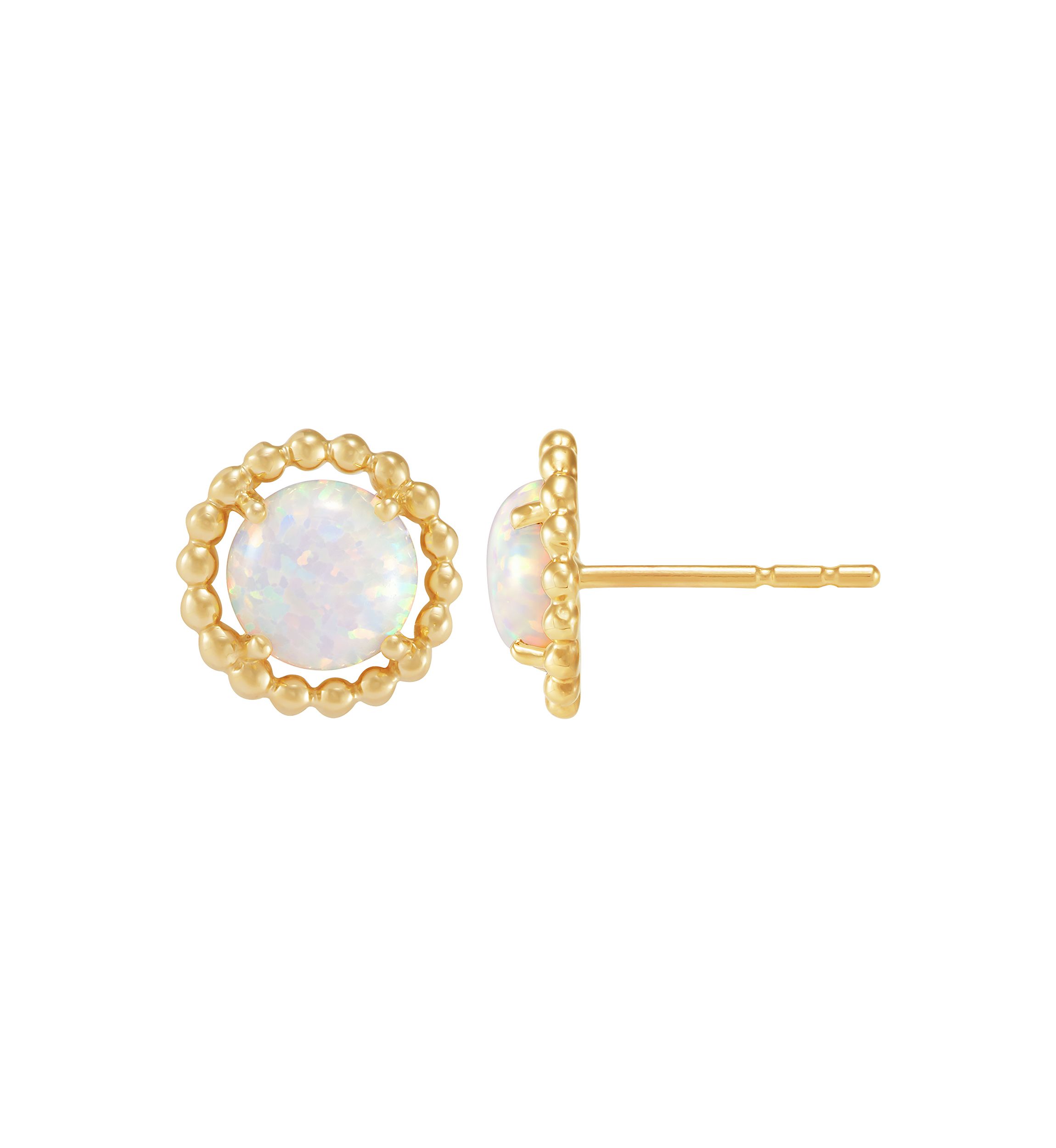 Lab-Created Opal Bead Frame Stud Earrings in 10K Yellow Gold