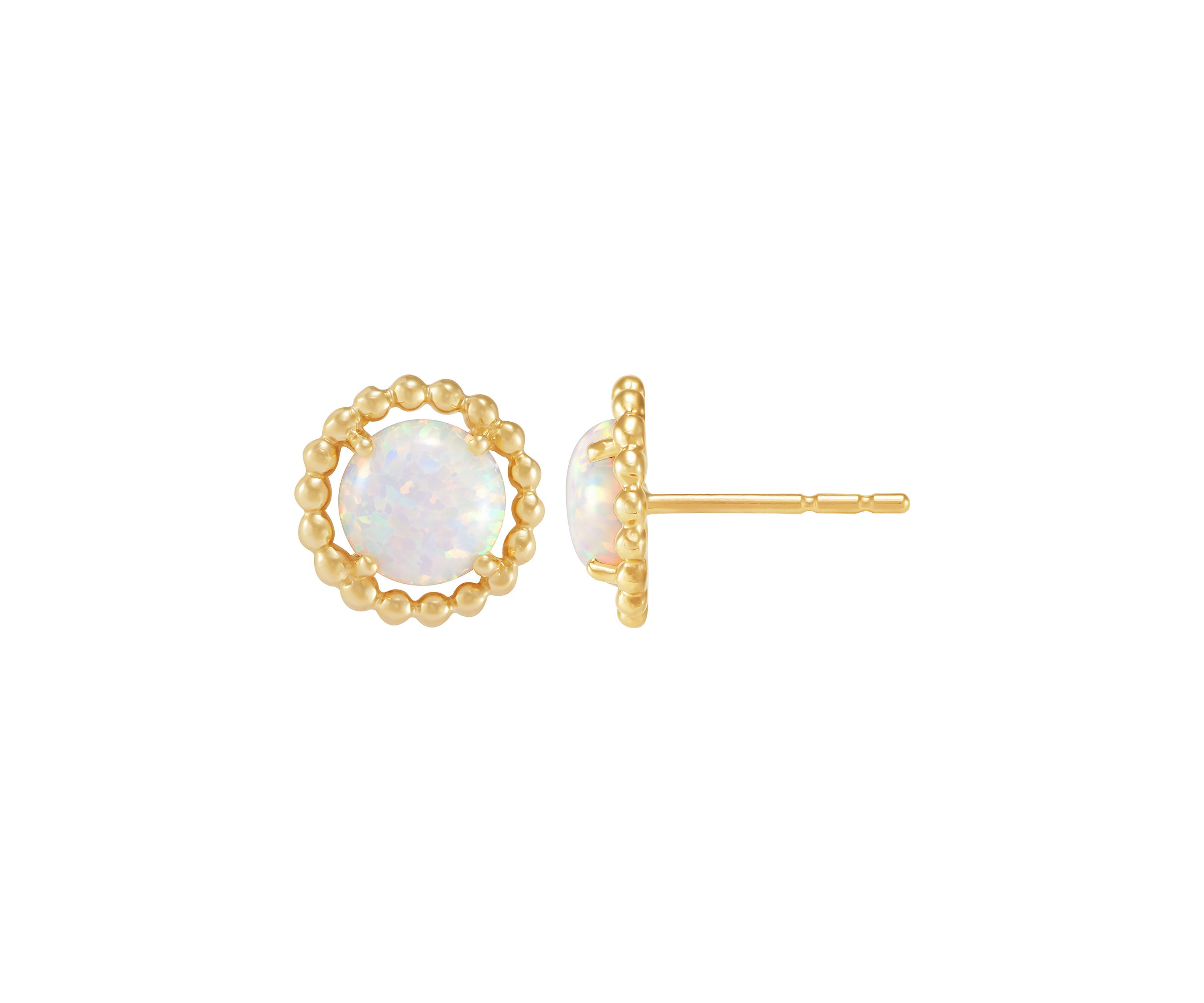 Lab-Created Opal Bead Frame Stud Earrings in 10K Yellow Gold
