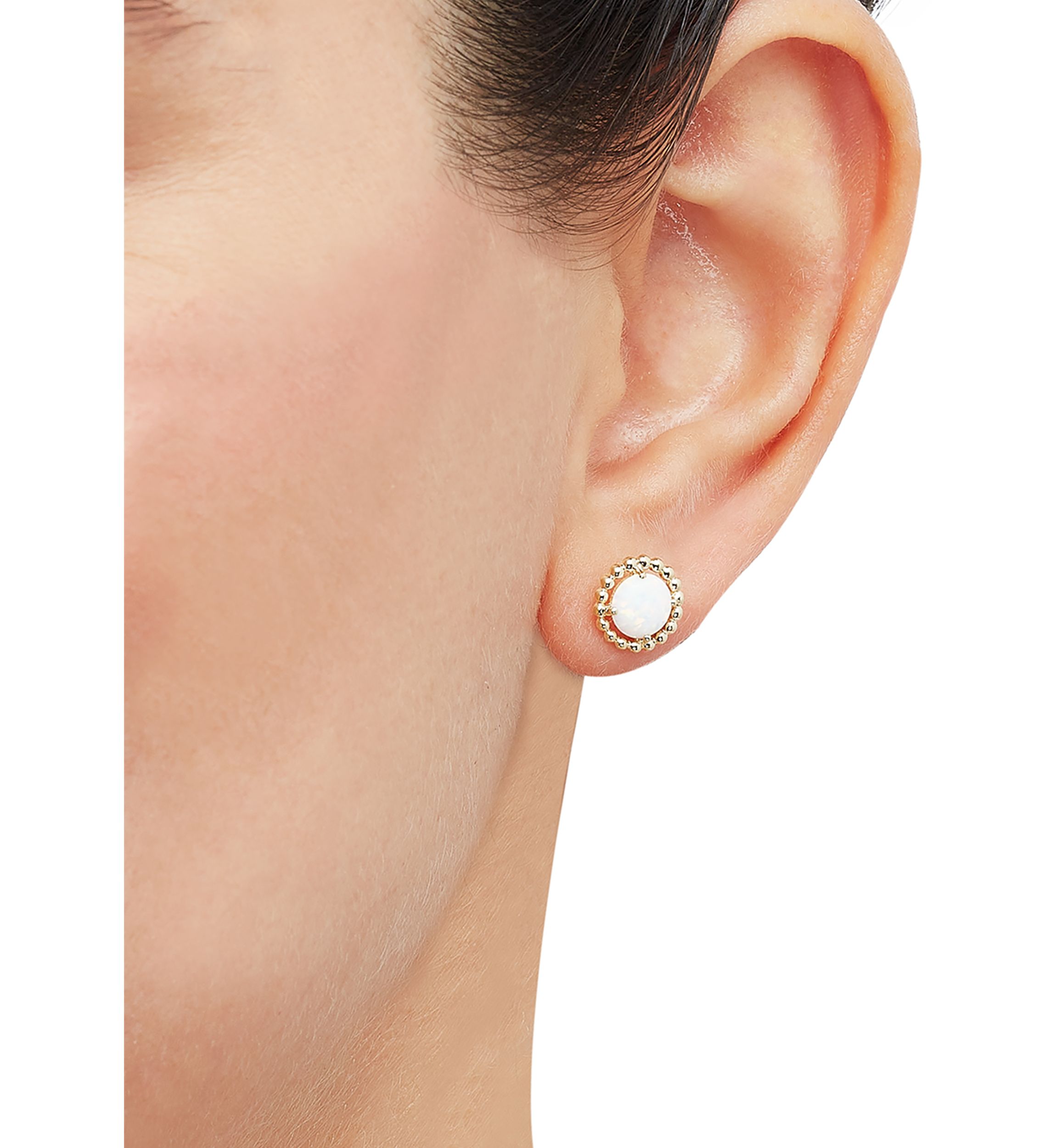 Lab-Created Opal Bead Frame Stud Earrings in 10K Yellow Gold