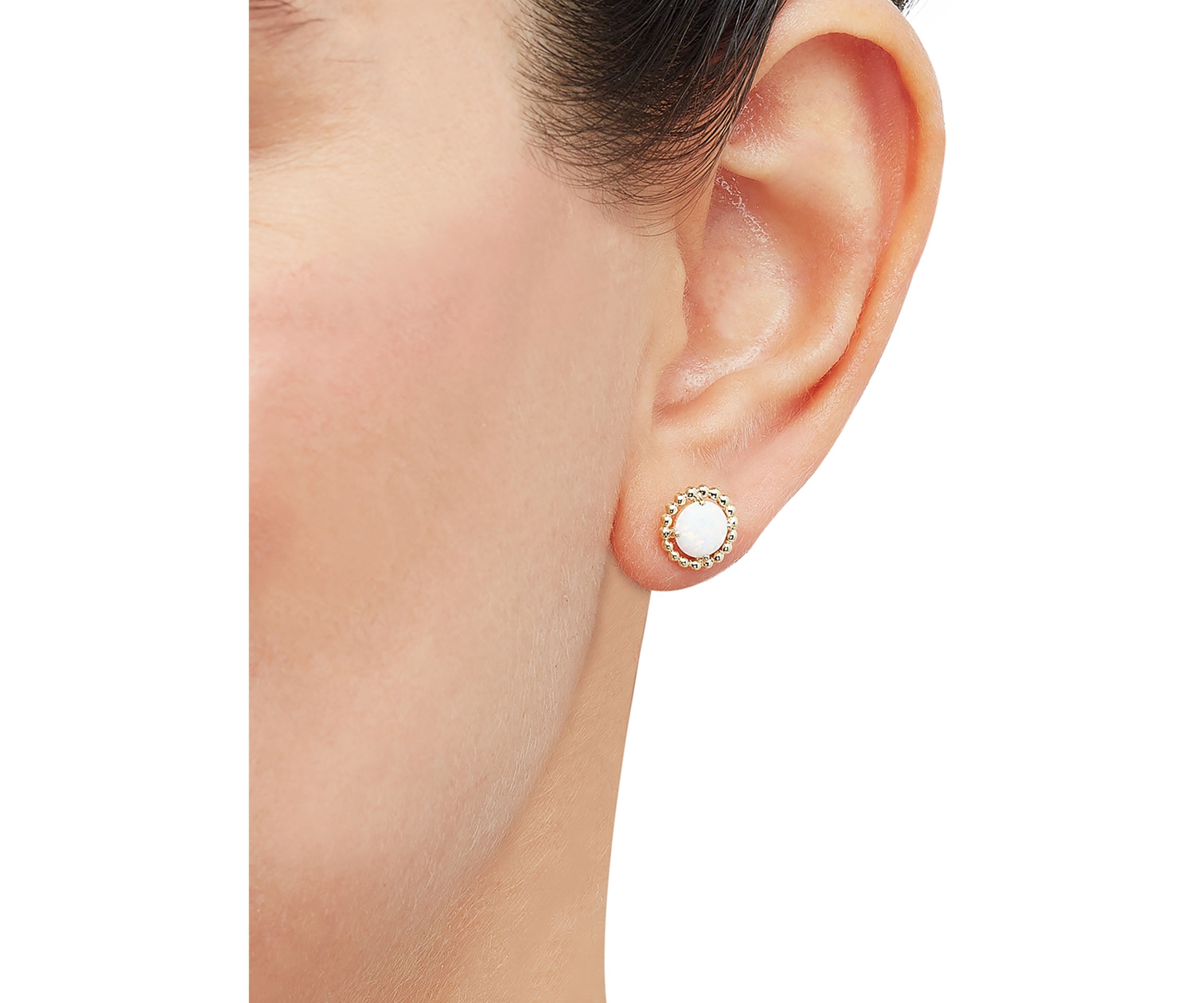 Lab-Created Opal Bead Frame Stud Earrings in 10K Yellow Gold