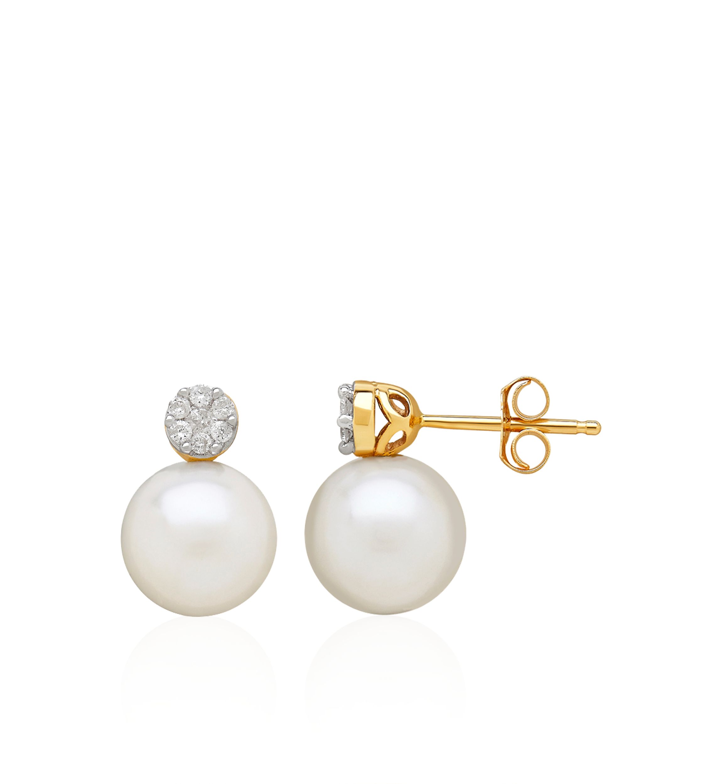 Freshwater Pearl and Diamond Top Earrings in 10k Yellow Gold