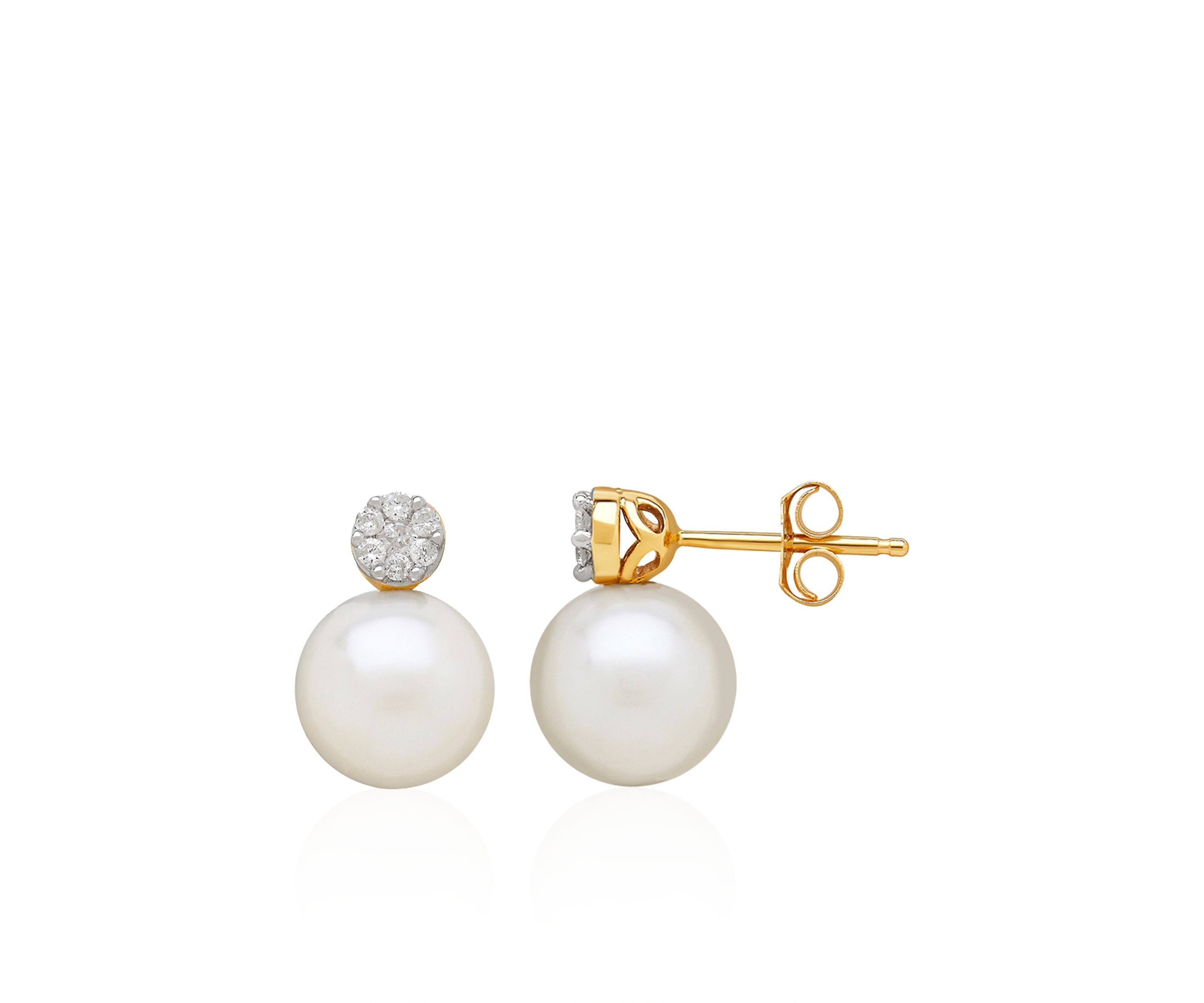 Freshwater Pearl and Diamond Top Earrings in 10k Yellow Gold