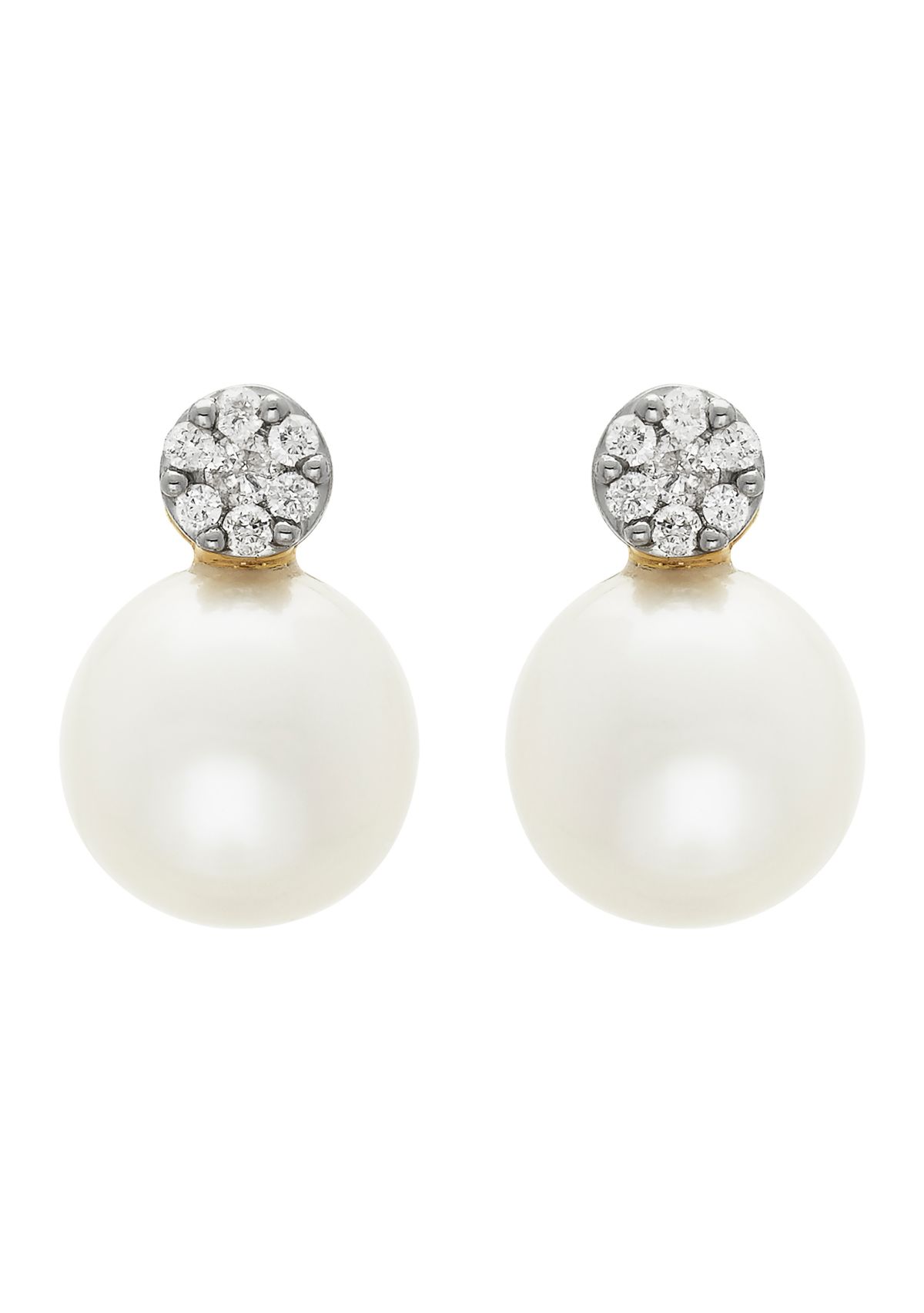Freshwater Pearl and Diamond Top Earrings in 10k Yellow Gold