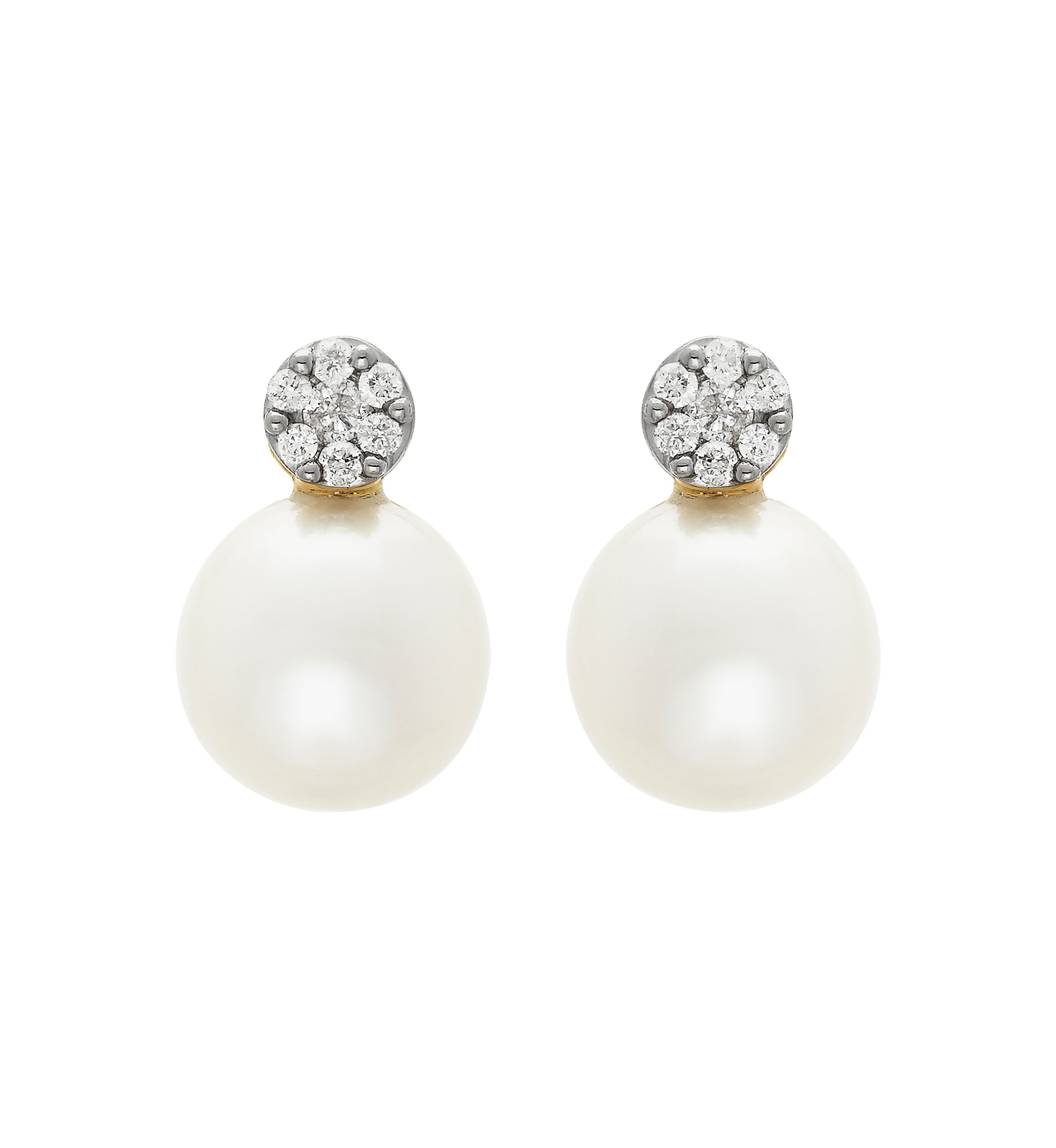 Freshwater Pearl and Diamond Top Earrings in 10k Yellow Gold