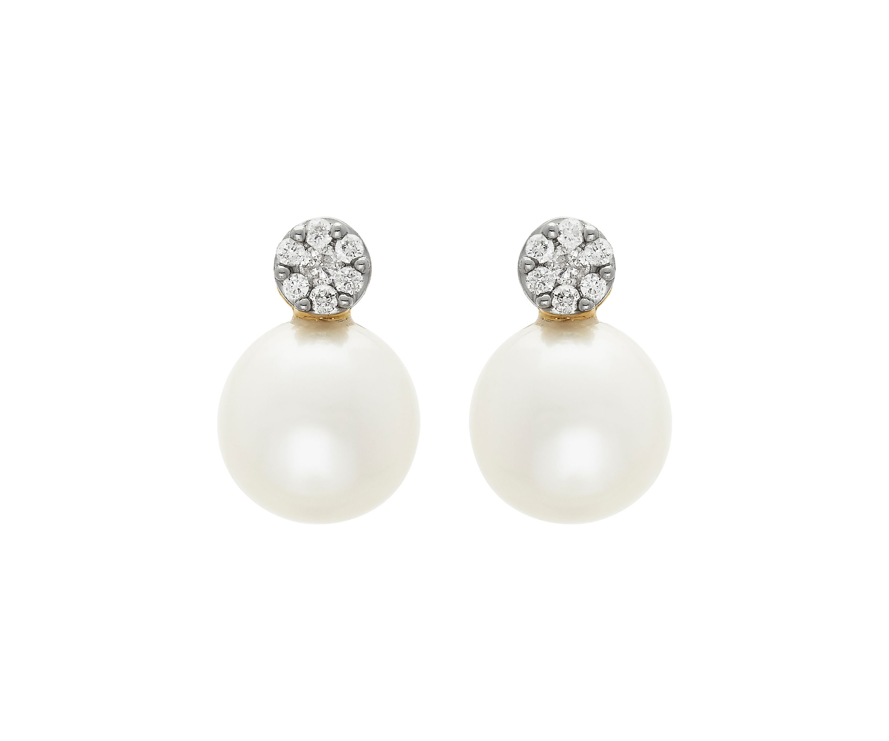 Freshwater Pearl and Diamond Top Earrings in 10k Yellow Gold