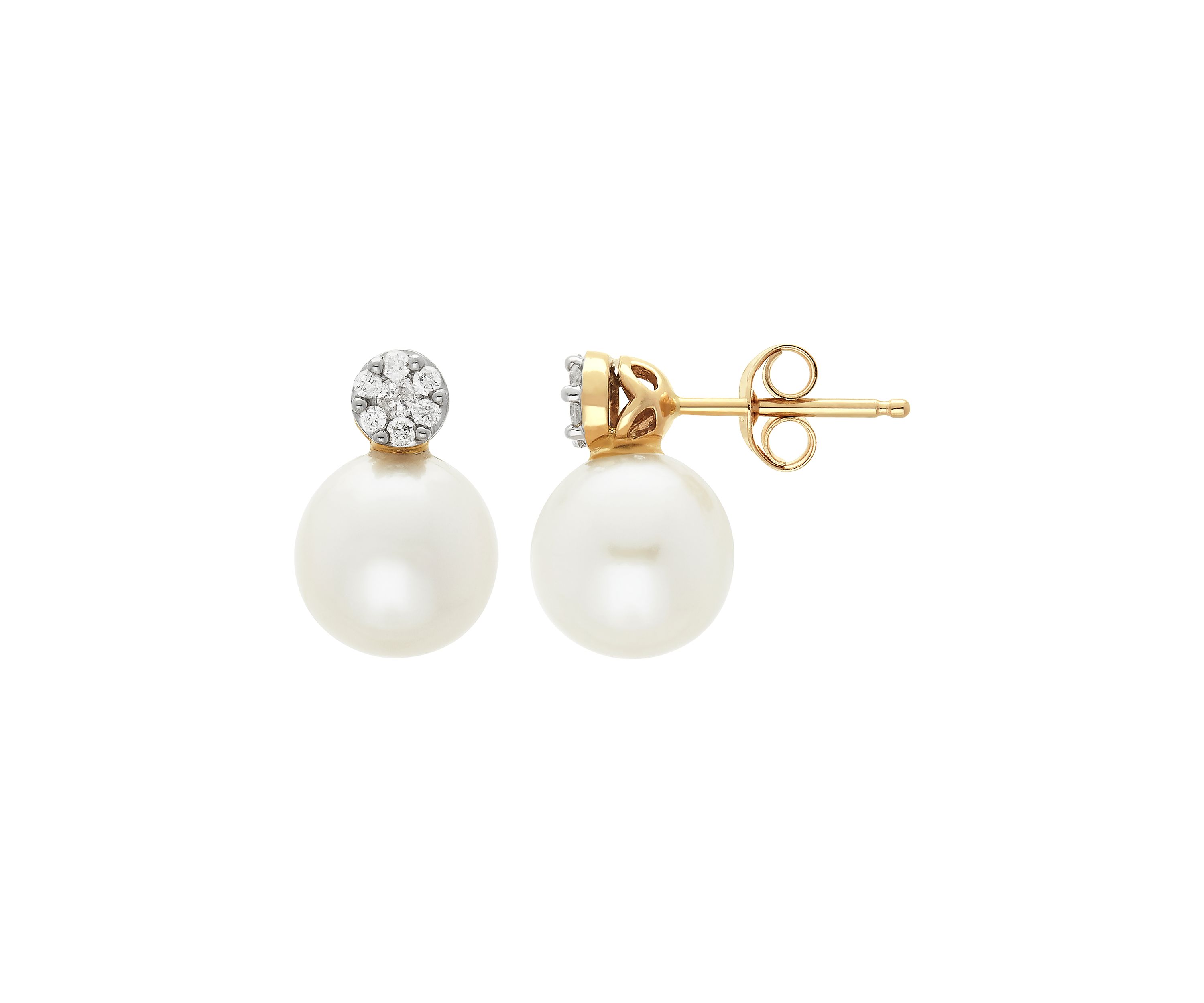 Freshwater Pearl and Diamond Top Earrings in 10k Yellow Gold