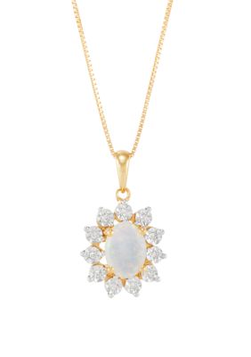 Belk & Co 1/10 Ct. T.w. Lab-Created Diamond And Opal Pendant Necklace With 18"" Box Chain In 10K Yellow Gold