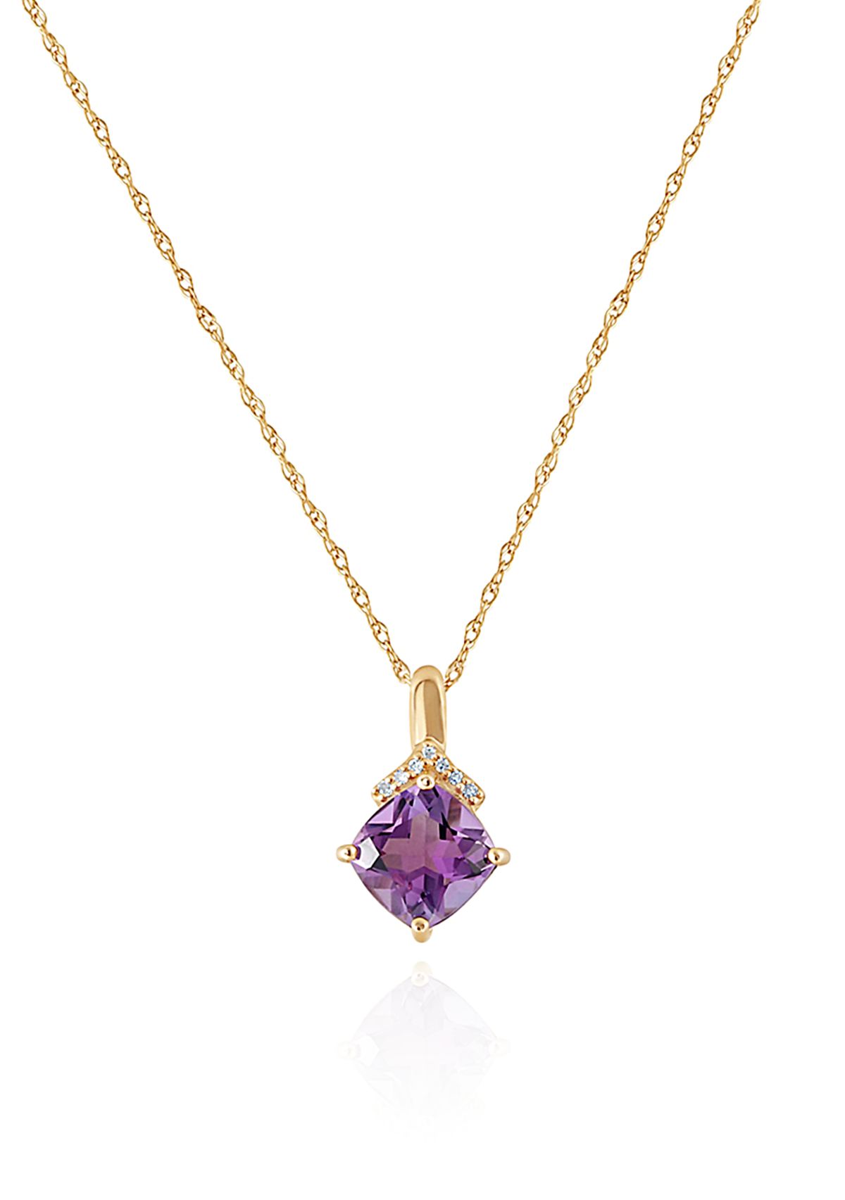 Purple Amethyst & Diamond Pendant in 10K Yellow Gold