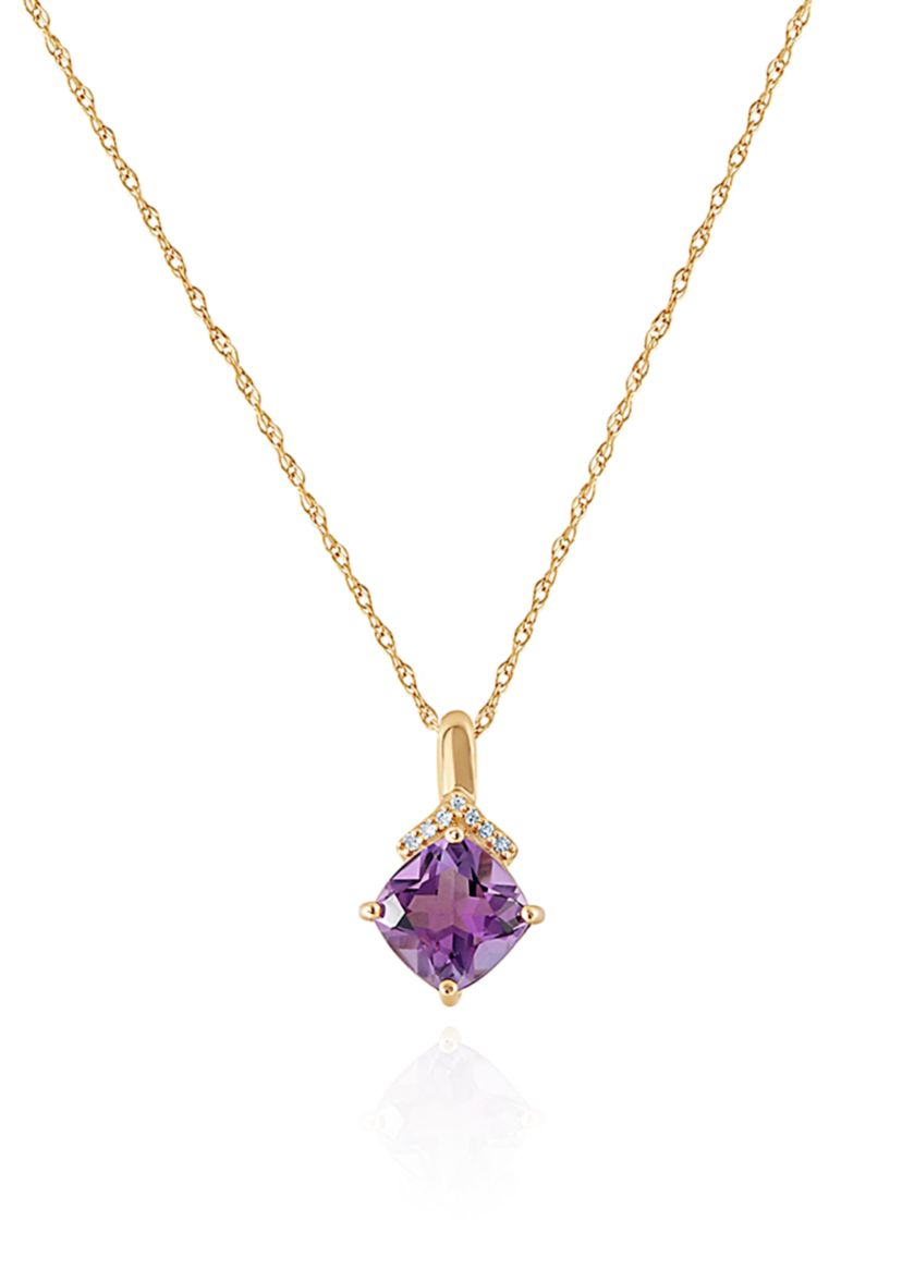 Purple Amethyst & Diamond Pendant in 10K Yellow Gold