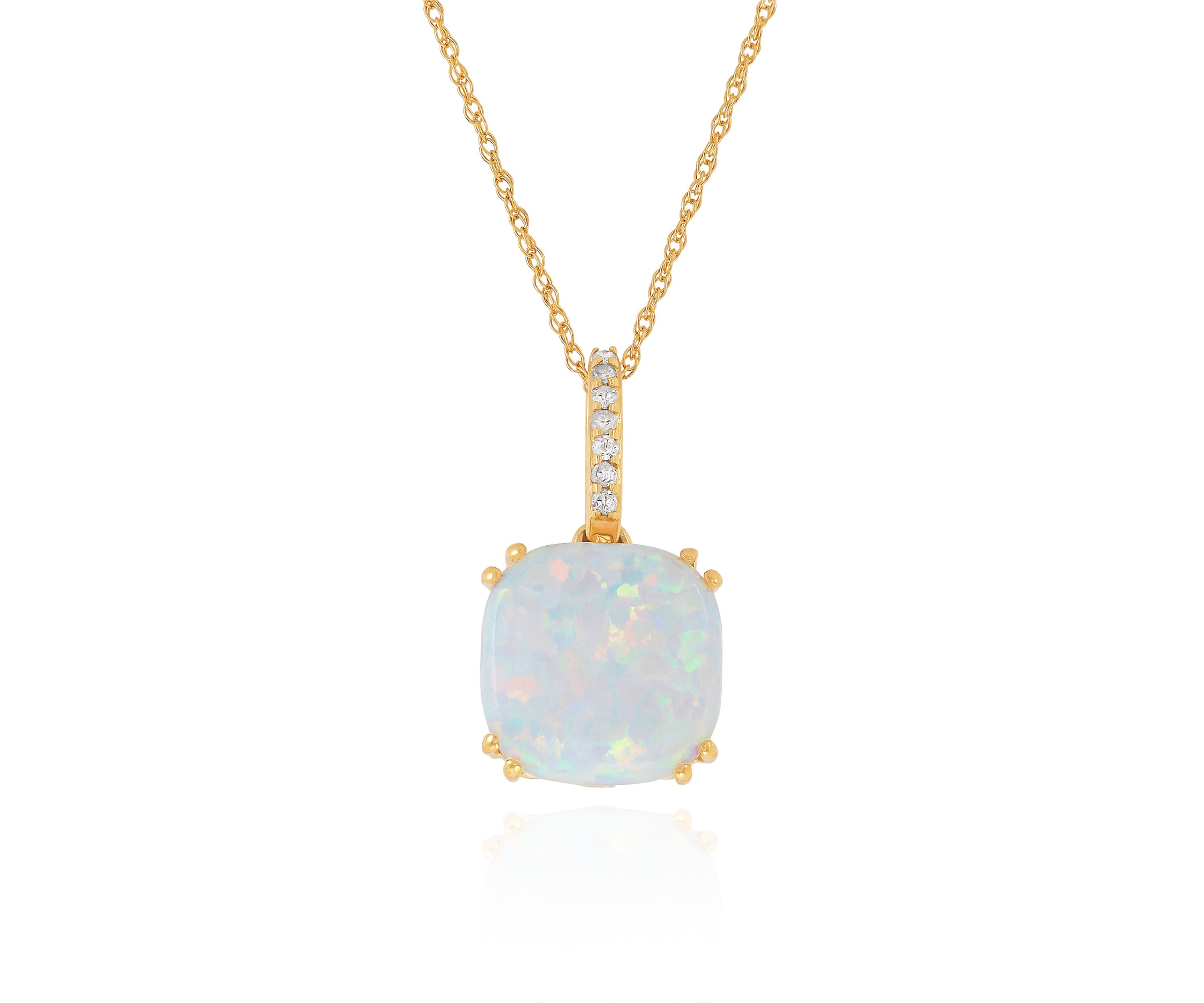 Created Opal Pendant Necklace in 10K Yellow Gold