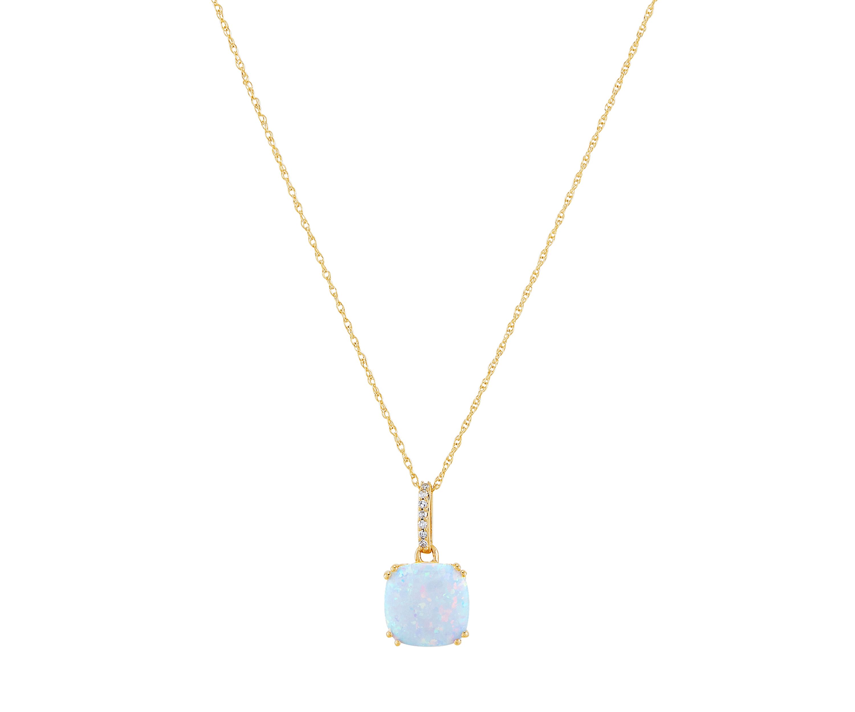 Created Opal Pendant Necklace in 10K Yellow Gold