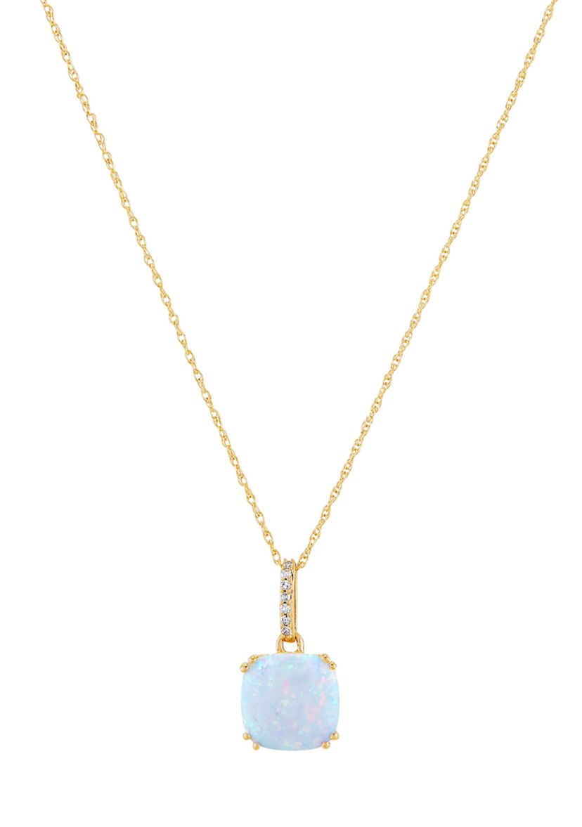 Created Opal Pendant Necklace in 10K Yellow Gold