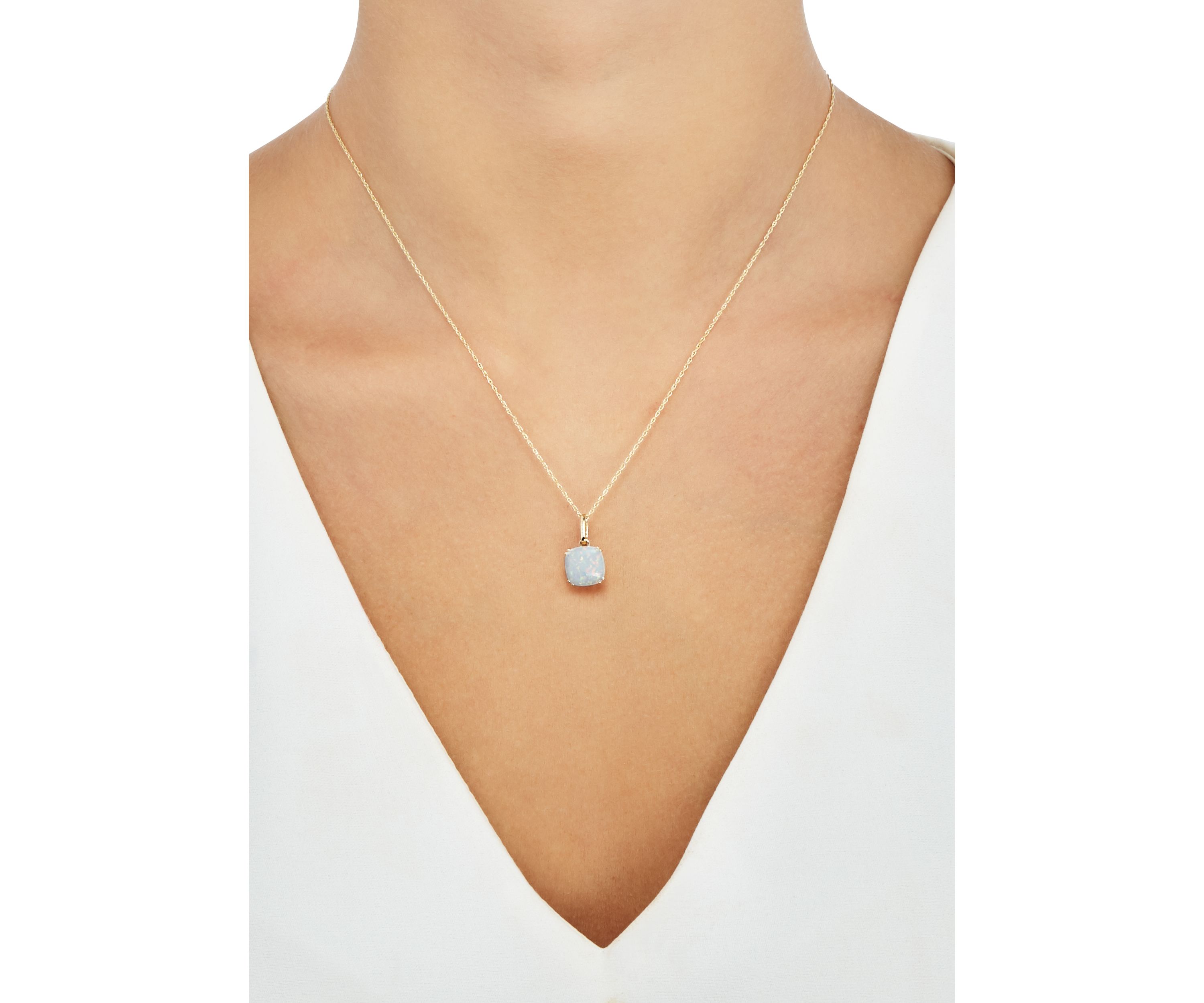 Created Opal Pendant Necklace in 10K Yellow Gold