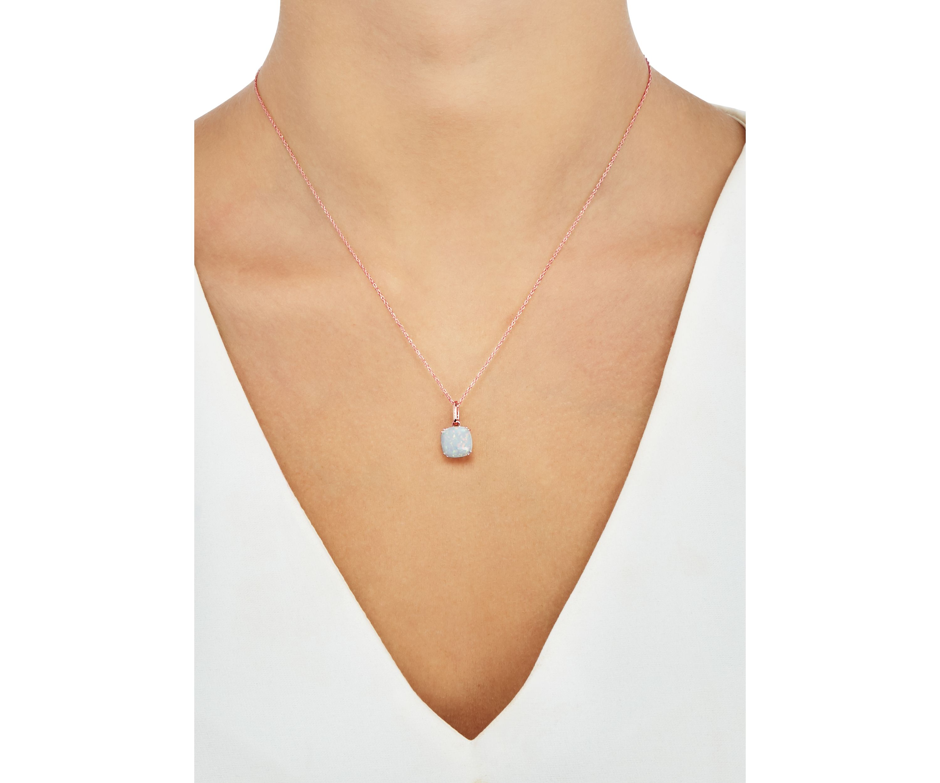10 Karat Gold Created Opal Diamond Necklace
