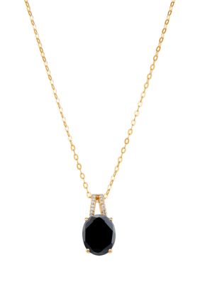 Belk & Co 1/10 ct. t.w. Diamond and Onyx Necklace with 18" Rope Chain in 10K Yellow Gold