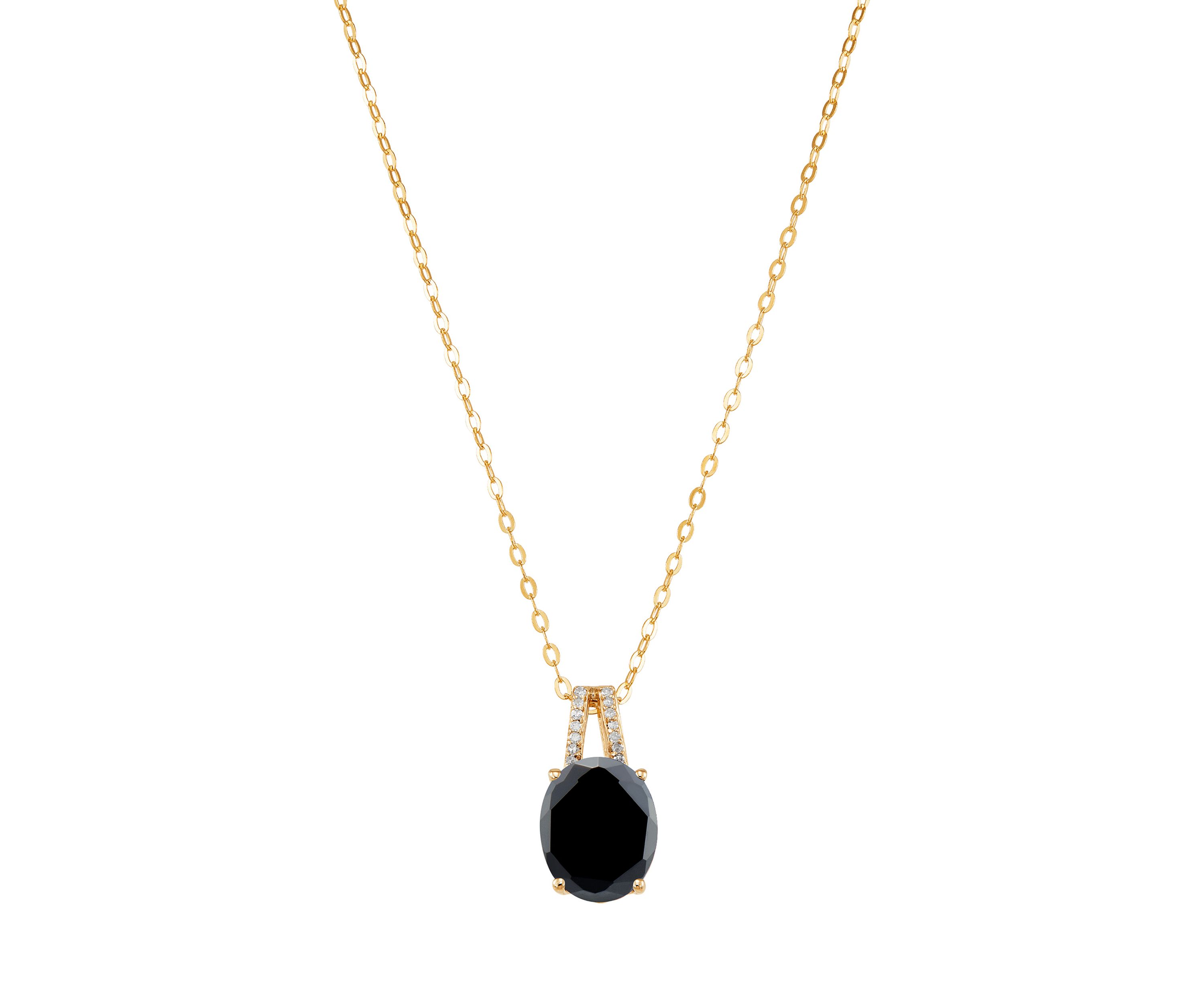 1/10 ct. t.w. Diamond and Onyx Necklace with 18" Rope Chain in 10K Yellow Gold