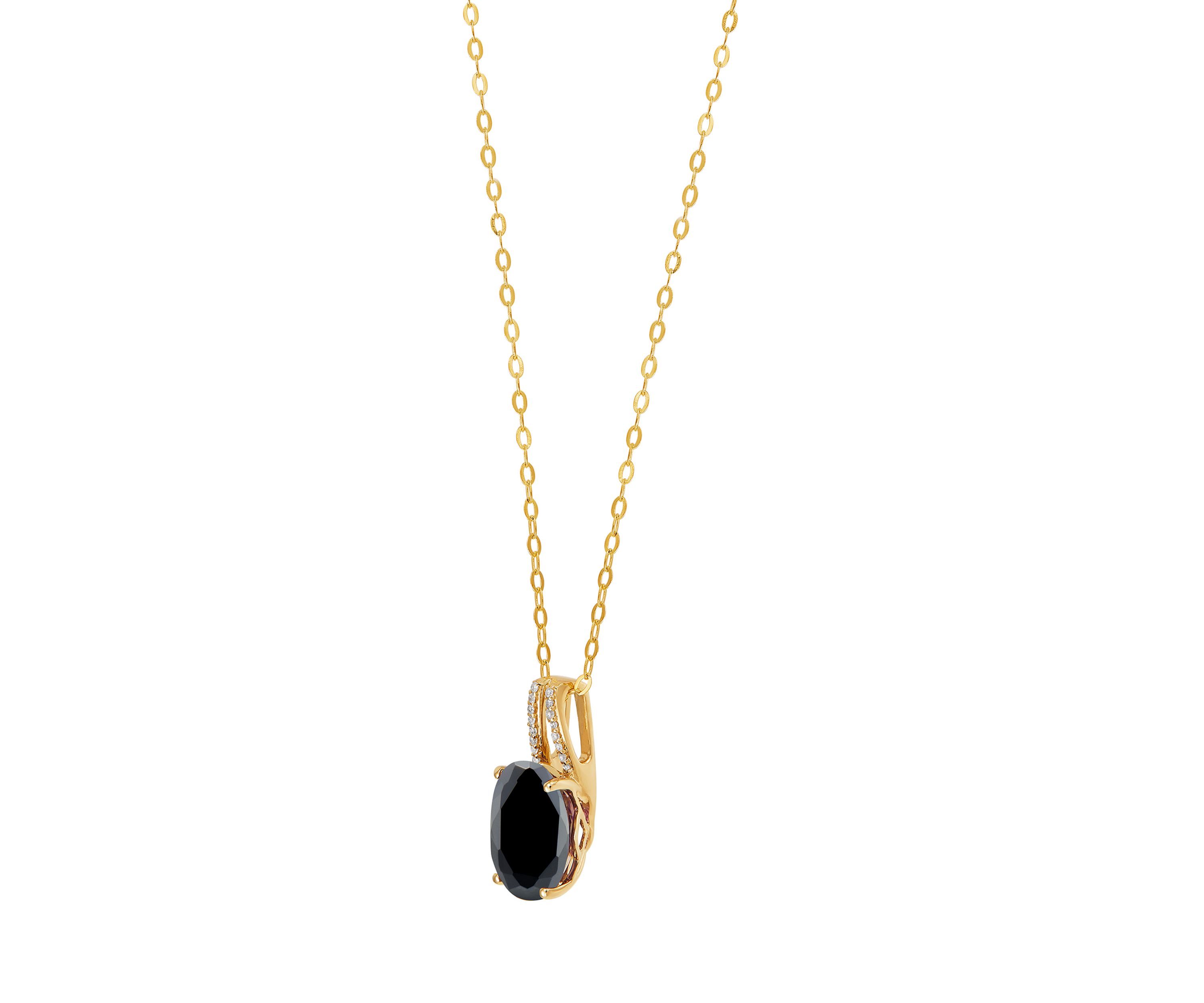 1/10 ct. t.w. Diamond and Onyx Necklace with 18" Rope Chain in 10K Yellow Gold