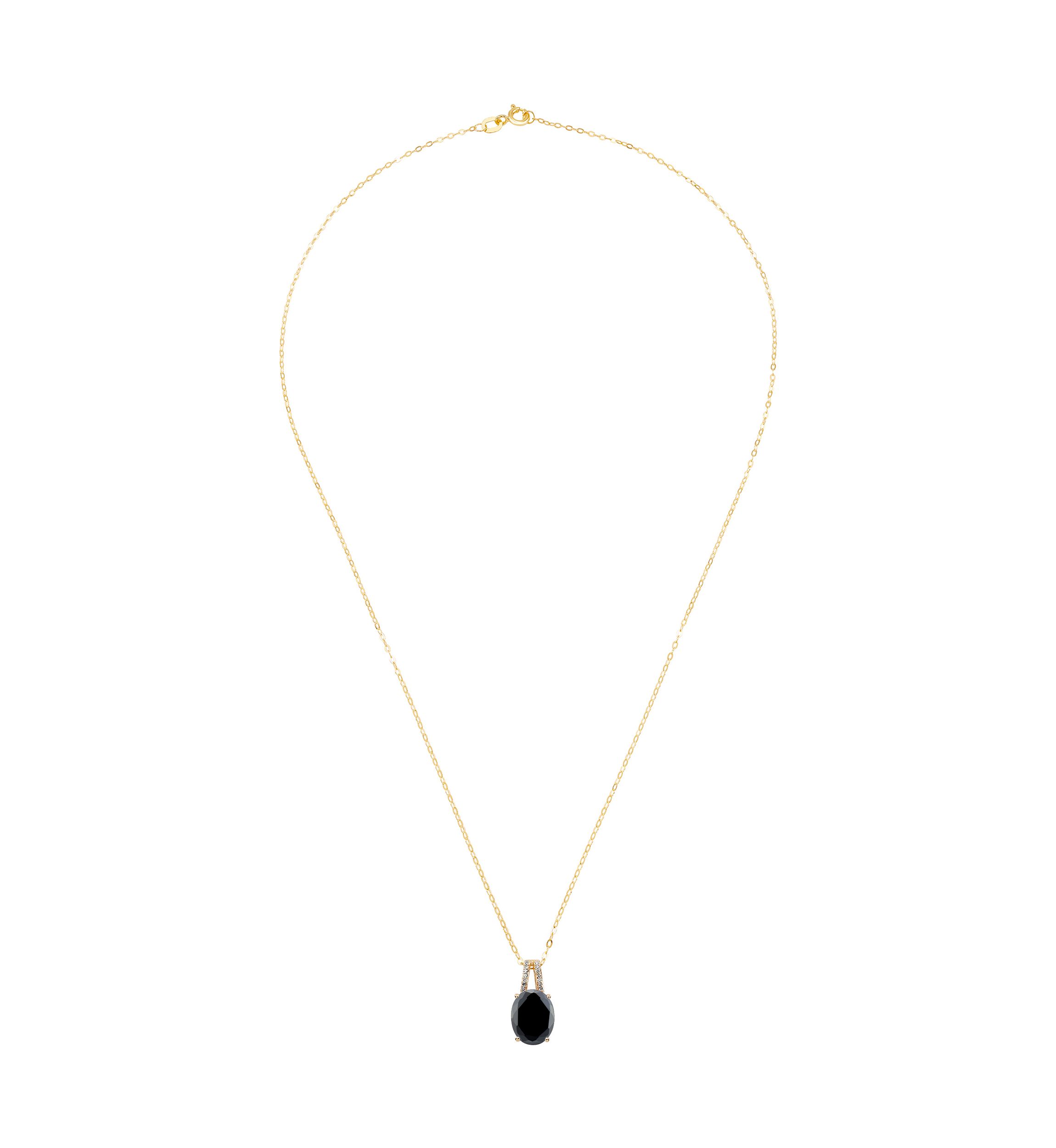 1/10 ct. t.w. Diamond and Onyx Necklace with 18" Rope Chain in 10K Yellow Gold