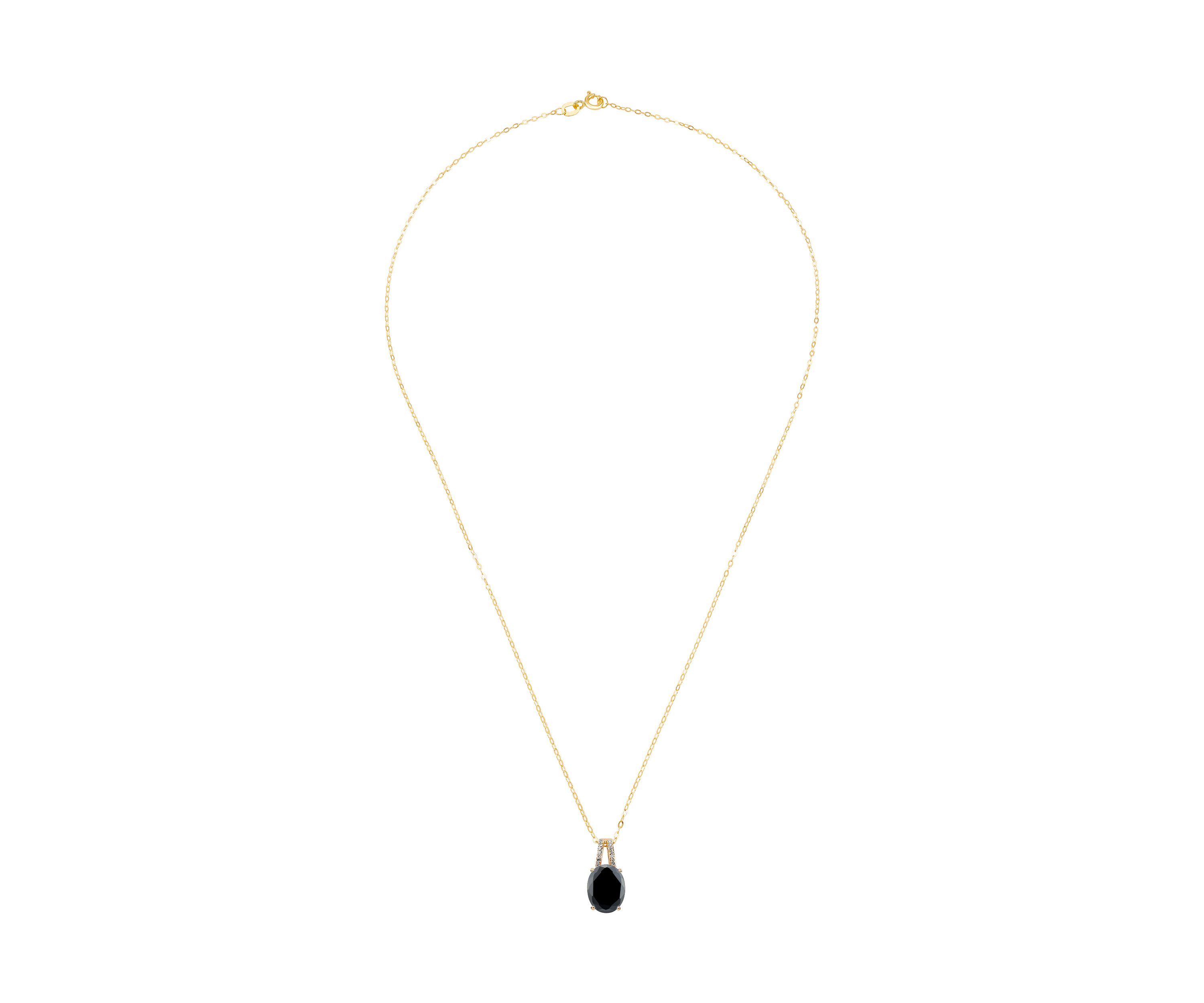 1/10 ct. t.w. Diamond and Onyx Necklace with 18" Rope Chain in 10K Yellow Gold