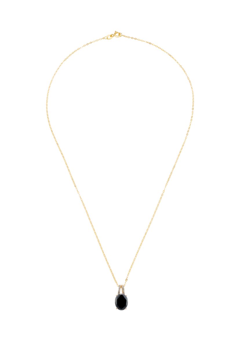 1/10 ct. t.w. Diamond and Onyx Necklace with 18" Rope Chain in 10K Yellow Gold