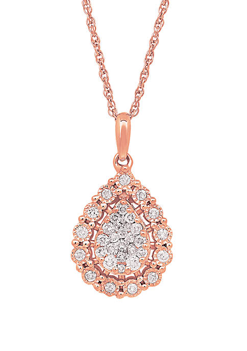 1/2 ct. t.w. Diamond Teardrop Pendant Singapore Chain Necklace in 10k Rose Gold
