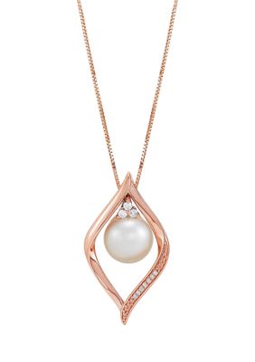 Belk & Co 6/10 Ct. T.w. Diamond And Pearl Pendant Necklace With 18"" Box Chain In 10K Rose Gold