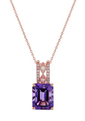 Belk & Co 1/10 Ct. T.w. Diamond And Amethyst Pendant Necklace With 18"" Cable Chain In 10K Rose Gold