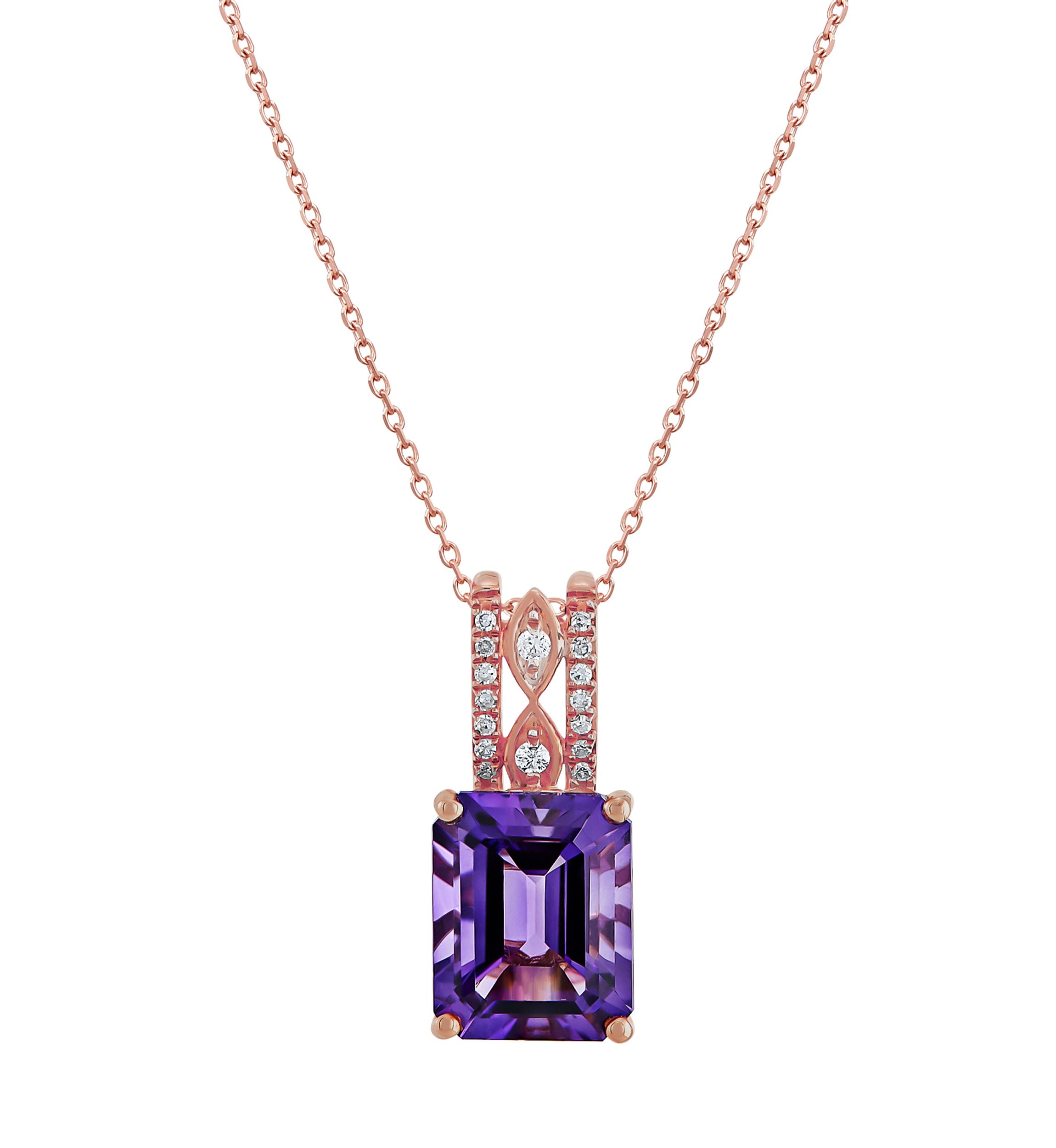 1/10 ct. t.w. Diamond and Amethyst Pendant Necklace with 18" Cable Chain in 10K Rose Gold