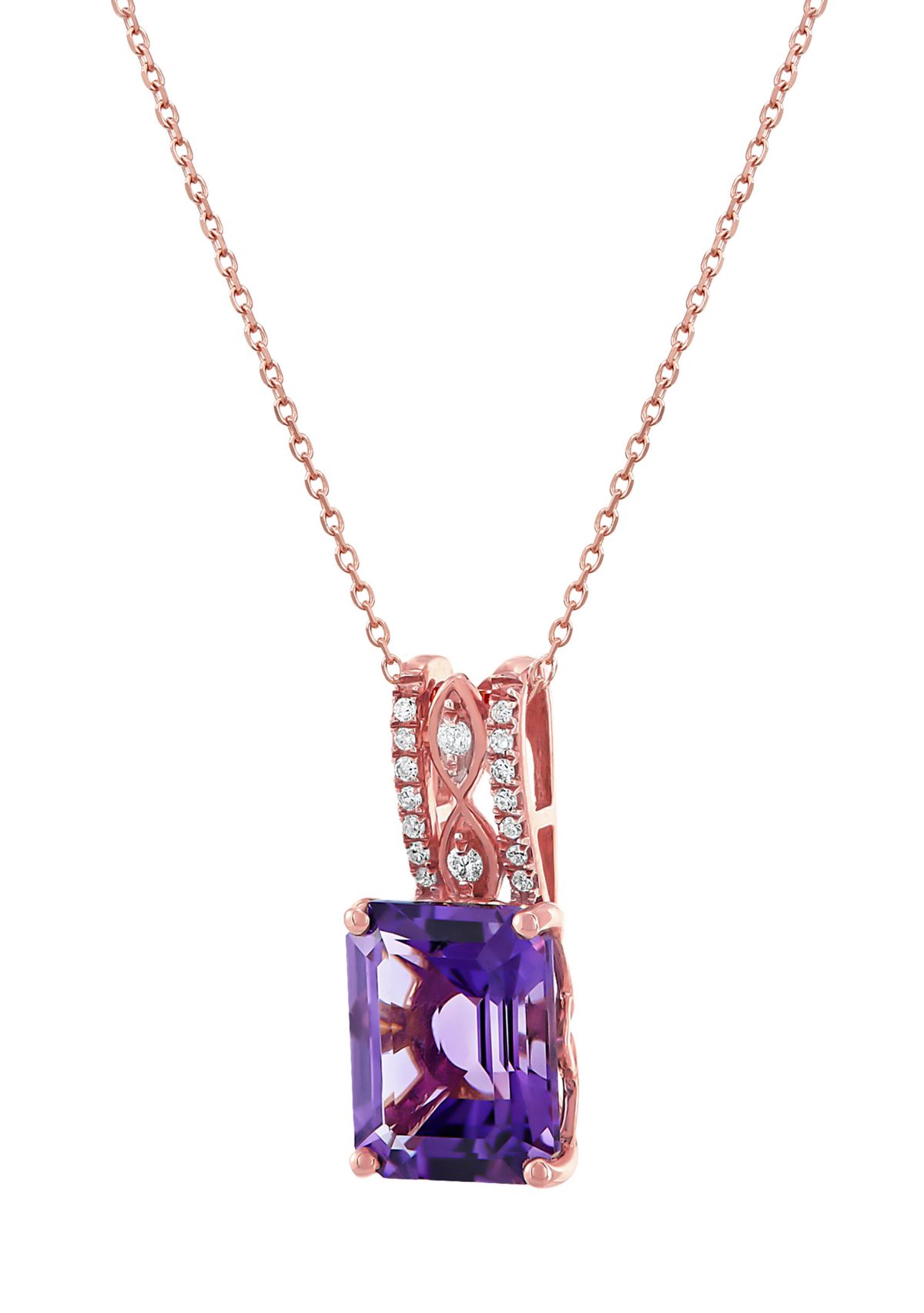 1/10 ct. t.w. Diamond and Amethyst Pendant Necklace with 18" Cable Chain in 10K Rose Gold