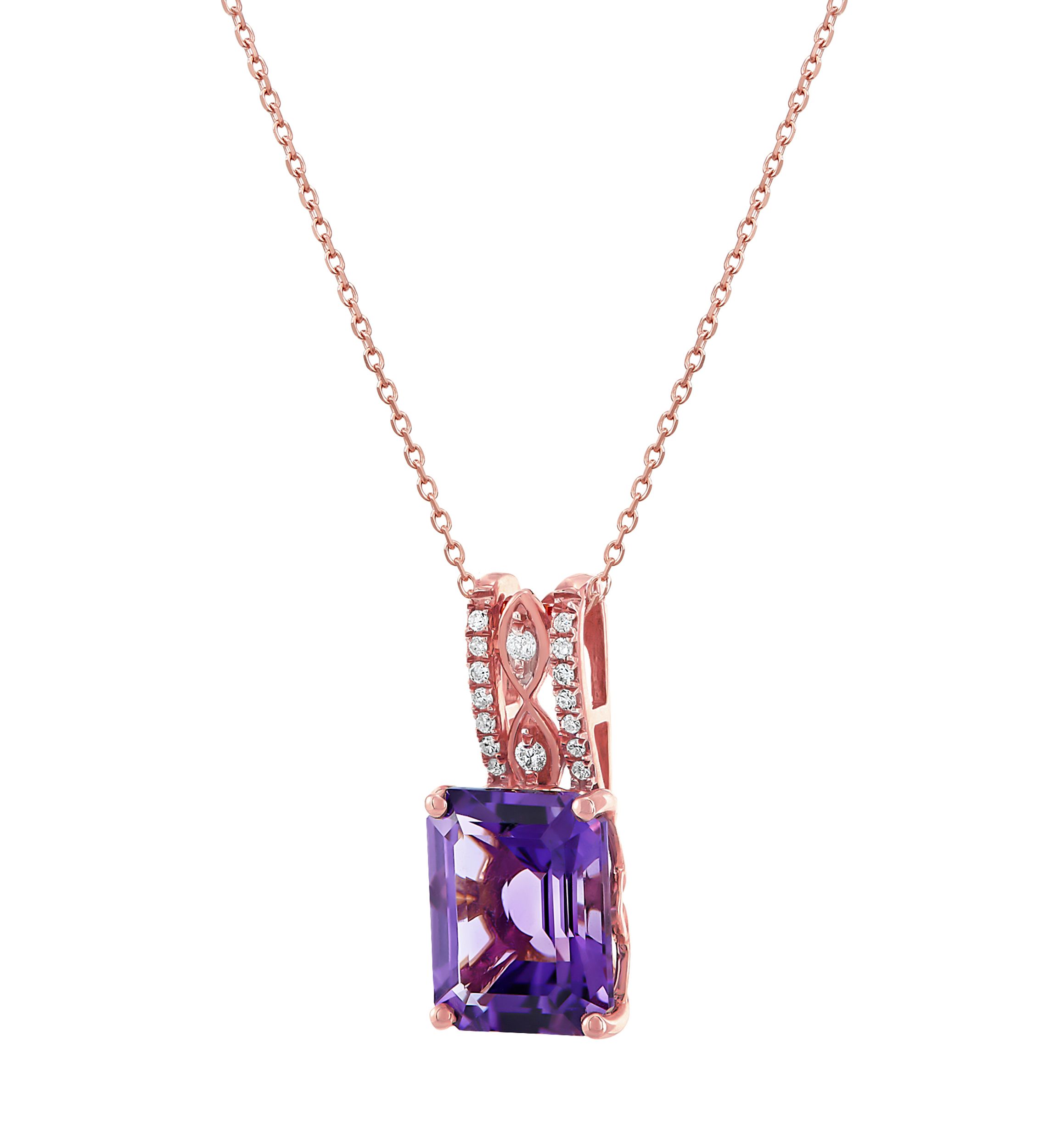1/10 ct. t.w. Diamond and Amethyst Pendant Necklace with 18" Cable Chain in 10K Rose Gold