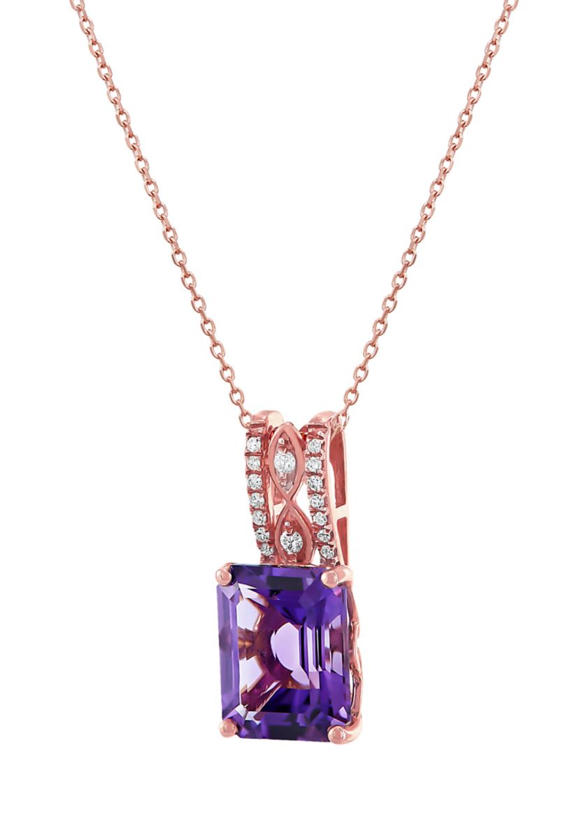 1/10 ct. t.w. Diamond and Amethyst Pendant Necklace with 18" Cable Chain in 10K Rose Gold