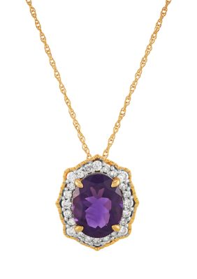 Belk & Co 1/5 ct. t.w. Diamond and Amethyst Pendant Necklace with 18" Rope Chain in 10K Yellow Gold