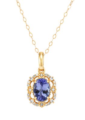 Belk & Co 1/10 Ct. T.w. Diamond And Tanzanite Pendant Necklace With 18"" Rope Chain In 10K Yellow Gold