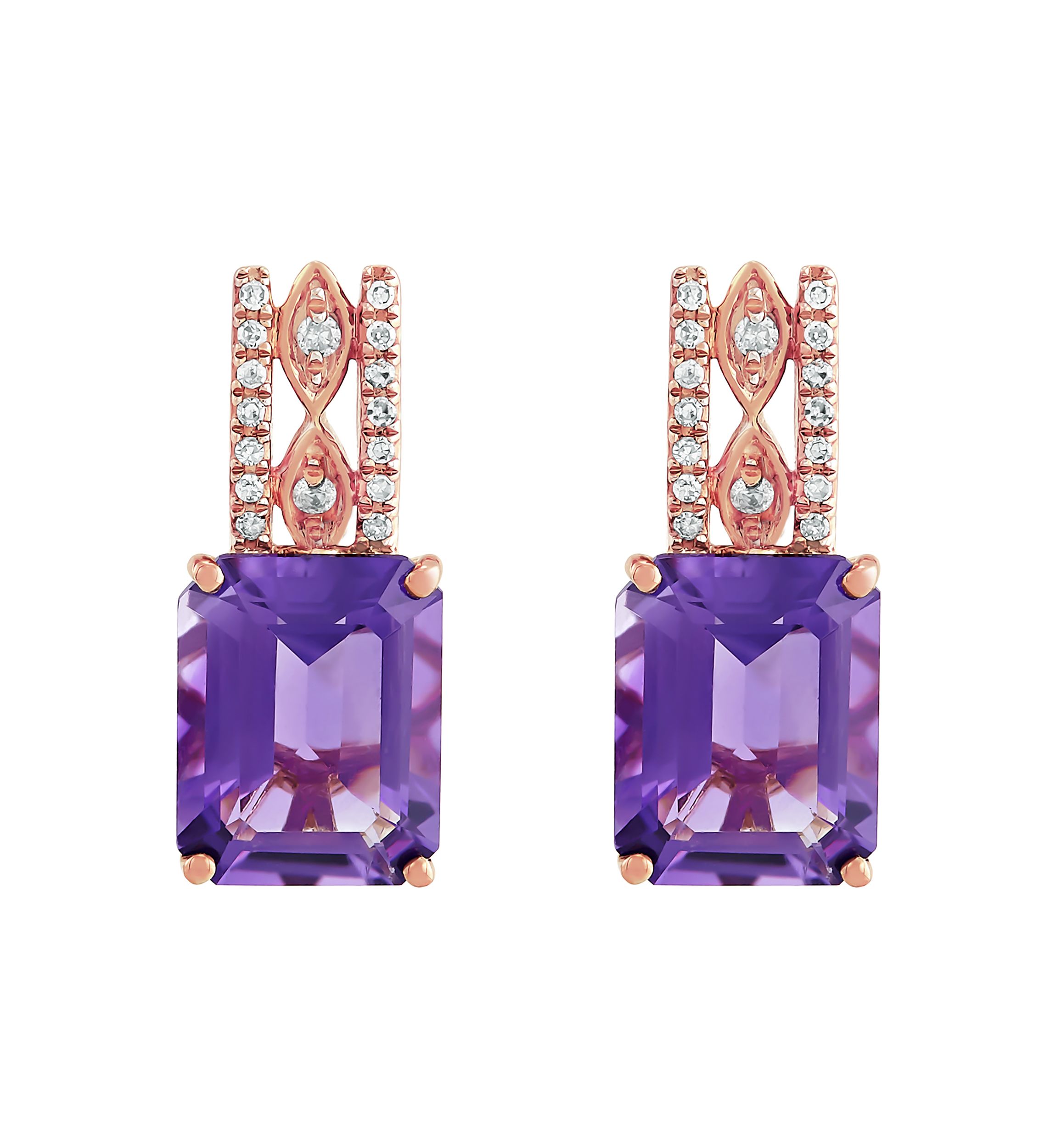 1/10 ct. t.w. Diamond and Amethyst Earrings in 10K Rose Gold