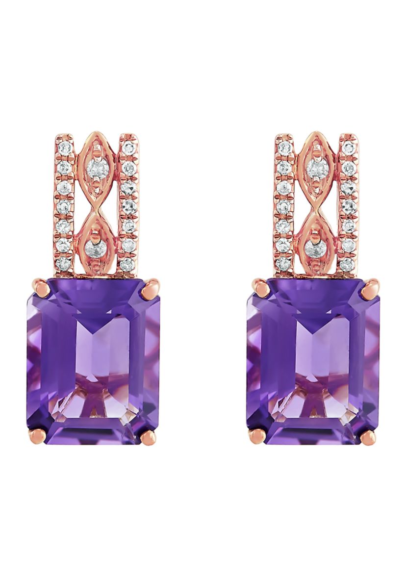 1/10 ct. t.w. Diamond and Amethyst Earrings in 10K Rose Gold