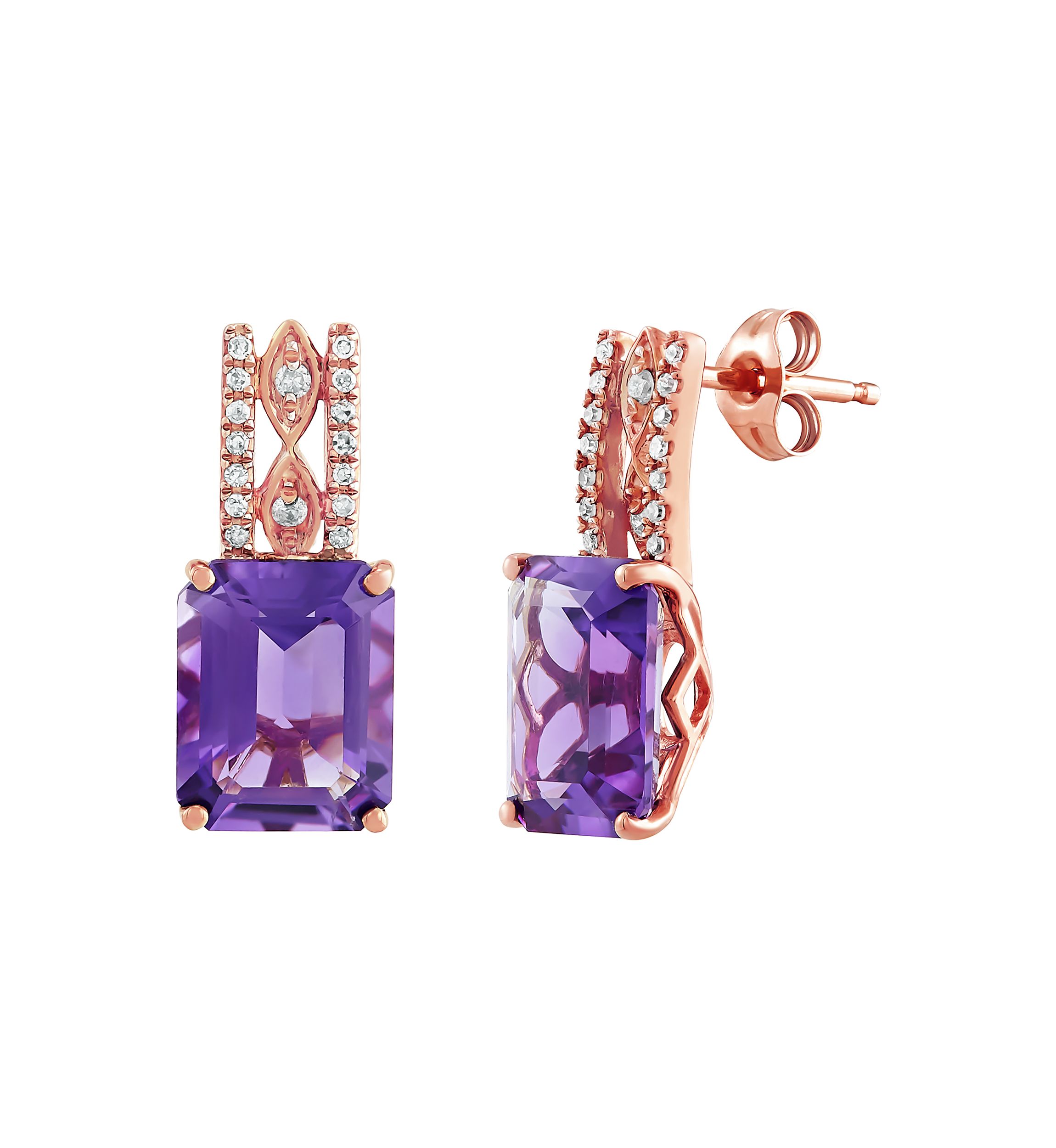 1/10 ct. t.w. Diamond and Amethyst Earrings in 10K Rose Gold