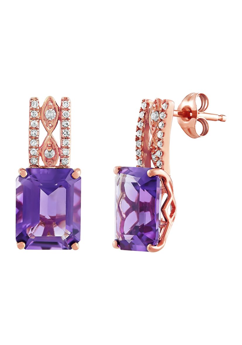 1/10 ct. t.w. Diamond and Amethyst Earrings in 10K Rose Gold