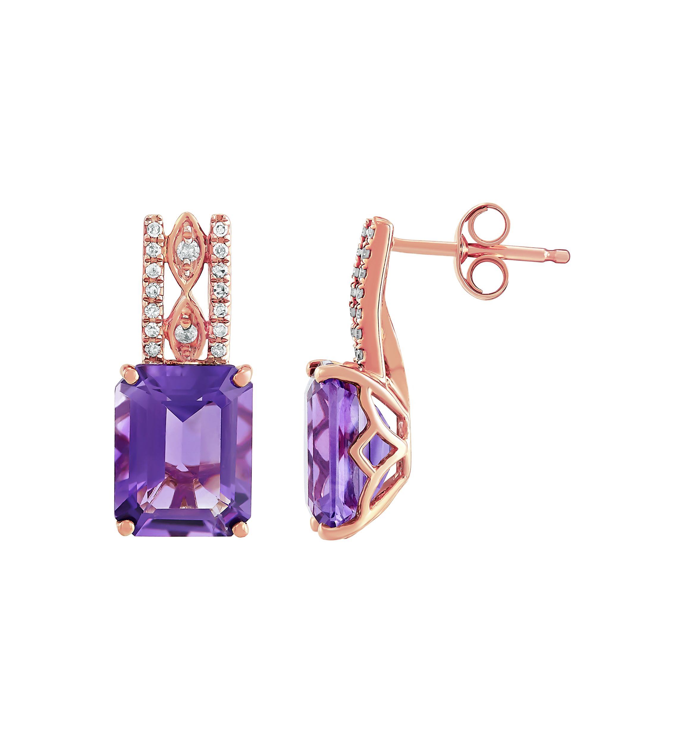 1/10 ct. t.w. Diamond and Amethyst Earrings in 10K Rose Gold
