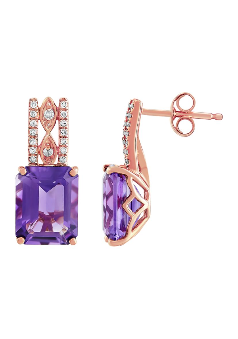 1/10 ct. t.w. Diamond and Amethyst Earrings in 10K Rose Gold